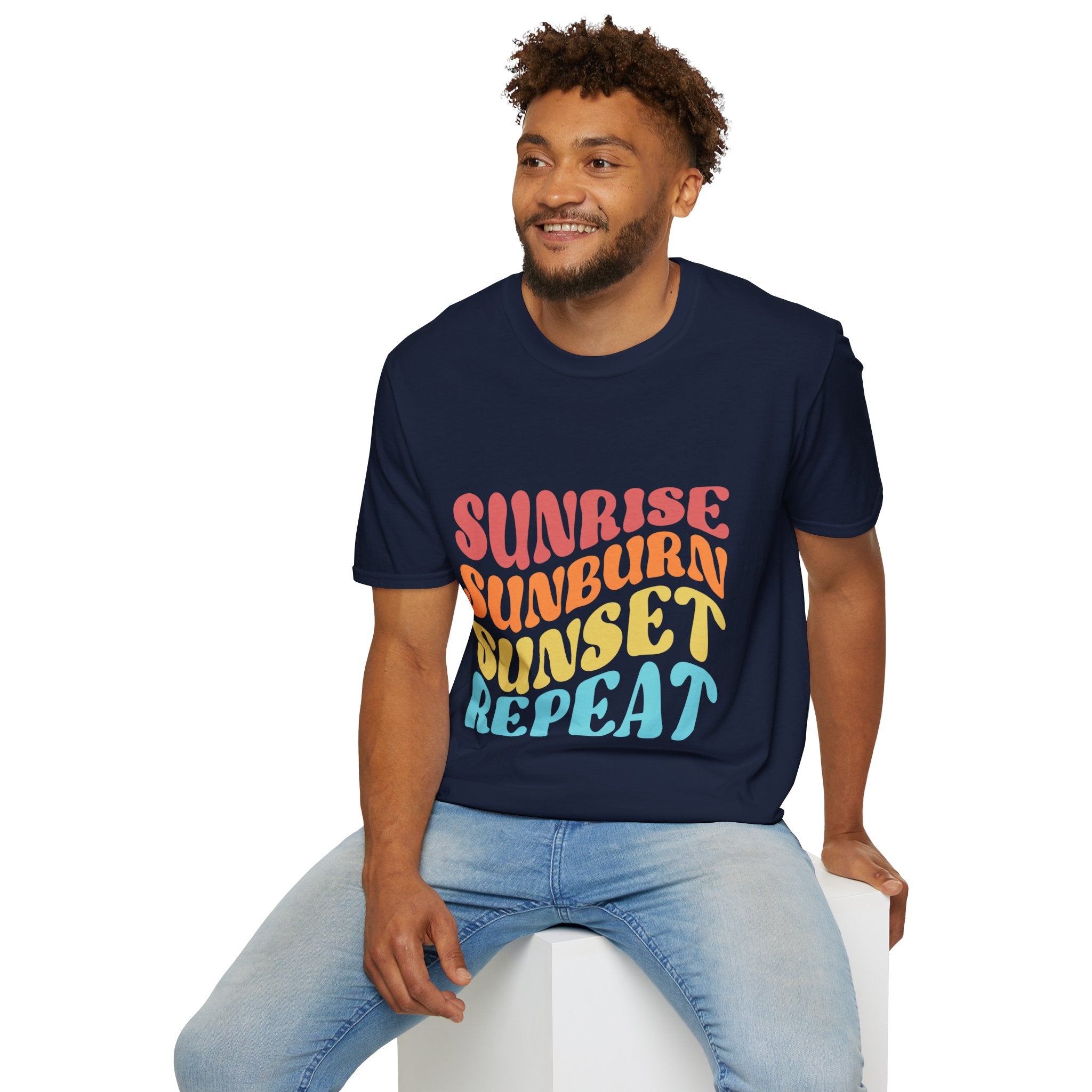 Sunrise Sunburn Sunset Repeat Text Printed T-Shirt