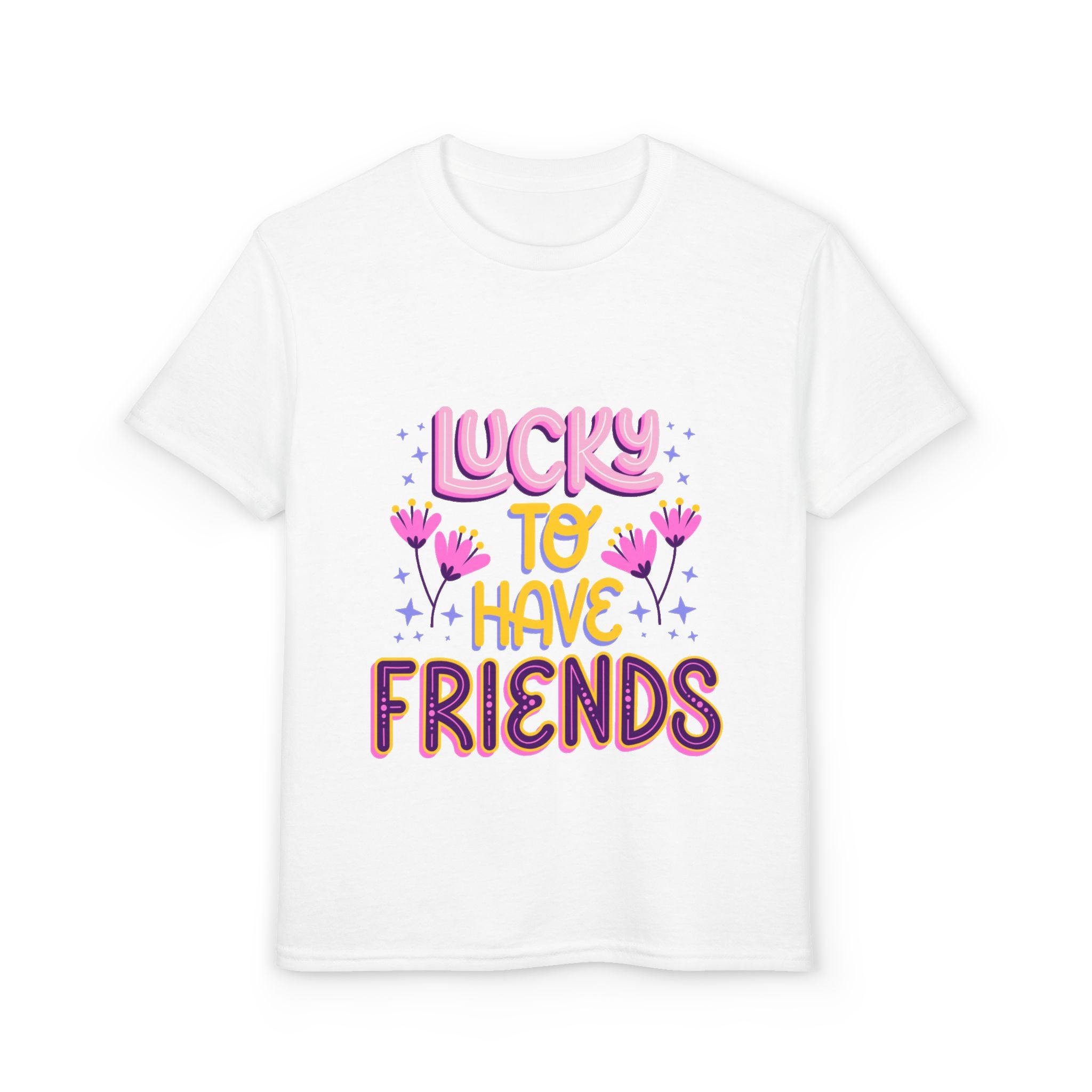 Youth T-Shirt — "Lucky to Have Friends" Cute Floral Friendship Tee