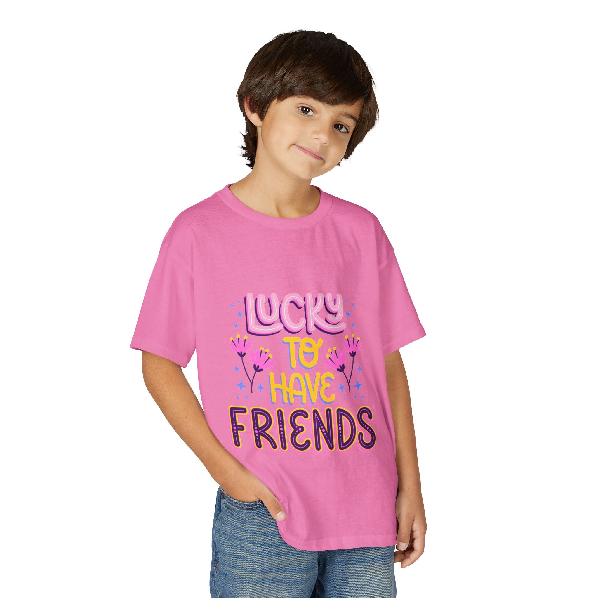Youth T-Shirt — "Lucky to Have Friends" Cute Floral Friendship Tee
