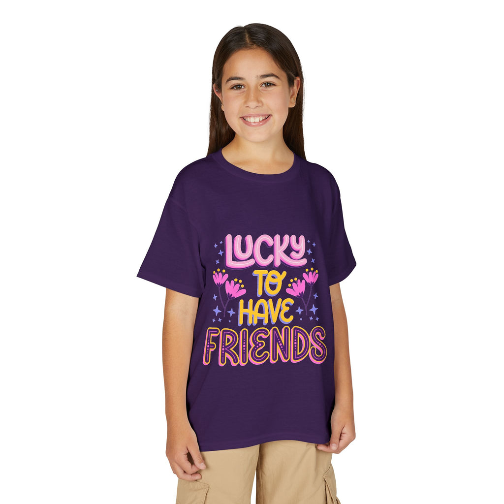 Youth T-Shirt — "Lucky to Have Friends" Cute Floral Friendship Tee
