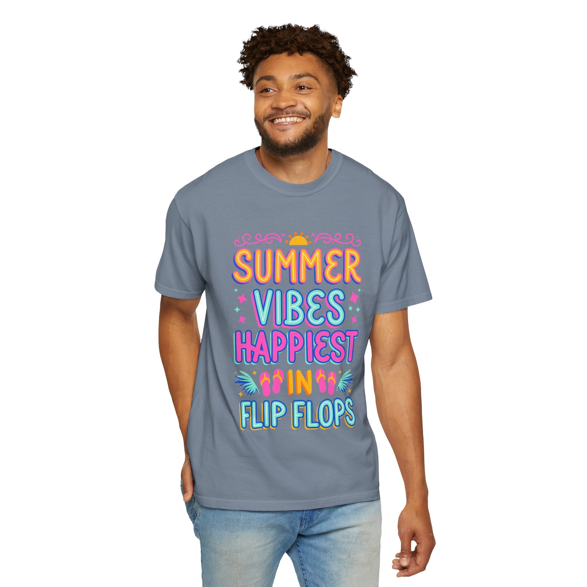 Summer Vibes Happiest in Flip Flops Text Printed Unisex T-Shirt