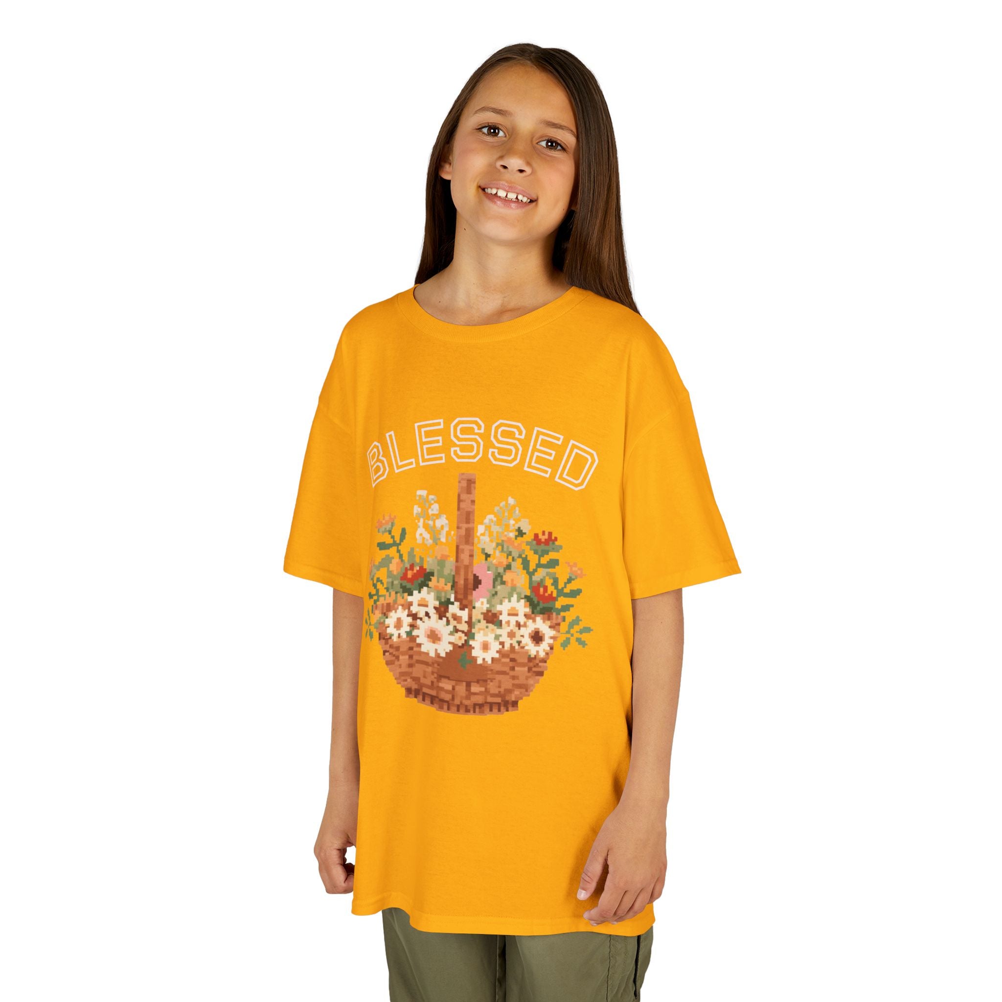 Kids 'Blessed' Floral Basket Tee — Cute Spring Youth T-Shirt