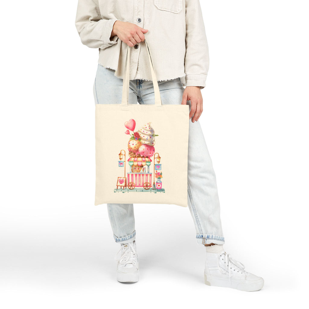 Ice Cream Cart Cotton Canvas Tote Bag — Cute Delicious Pastel Dessert Illustration