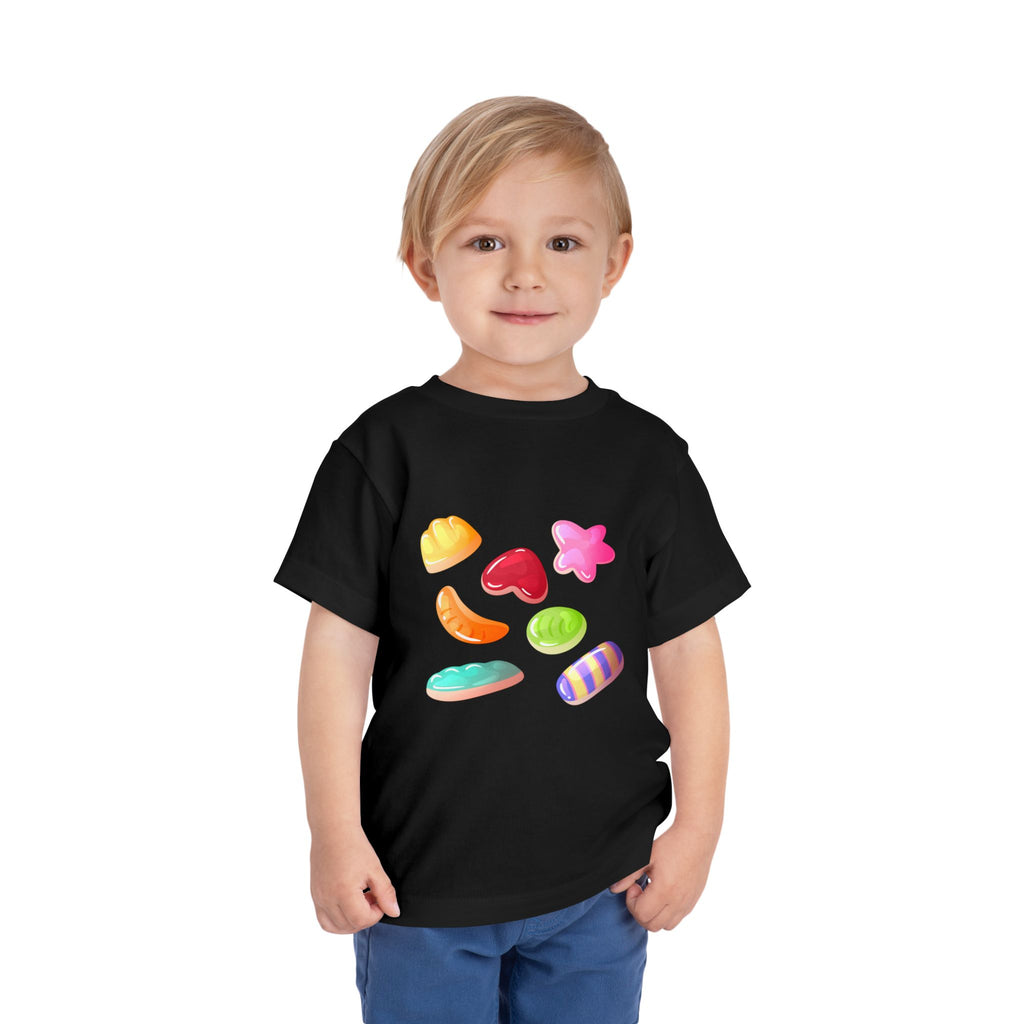 Toddler Candy Shapes Tee — Colorful Candy Heart Star Graphic Shirt for Kids