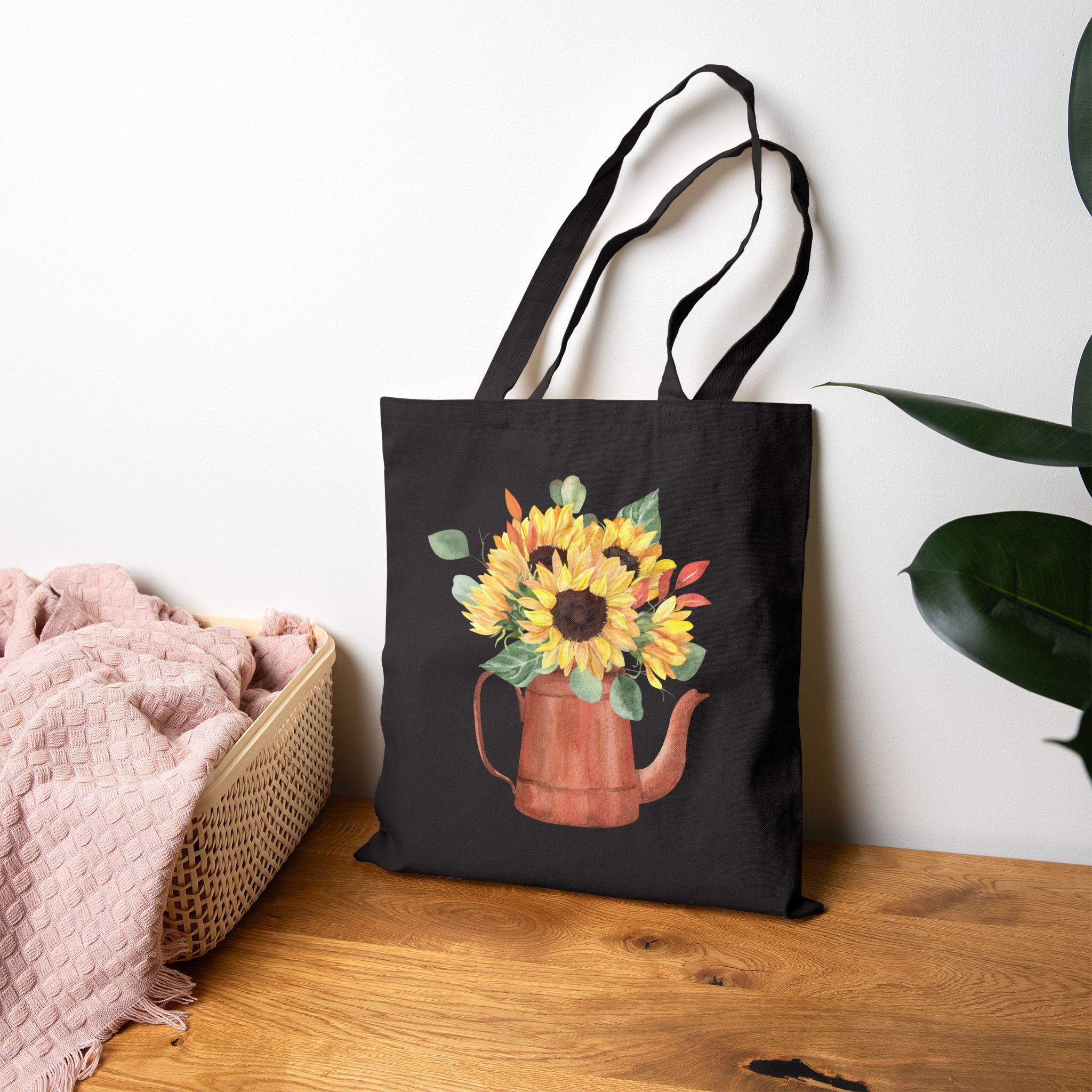 Sunflower Teapot Canvas Tote Bag — Floral Farmer's Market Grocery Tote