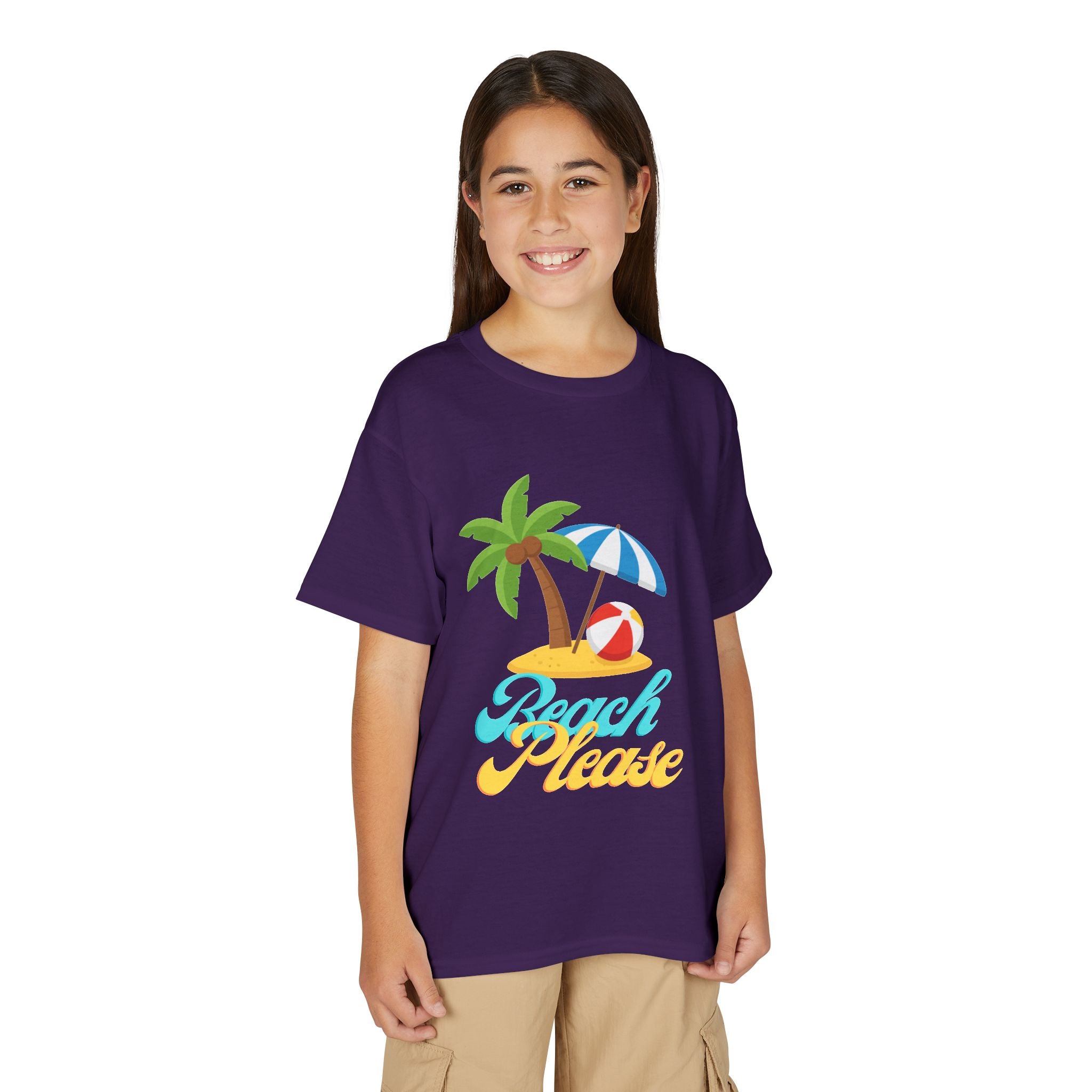 Youth Beach Please T-Shirt — Kids Summer Palm Tree & Umbrella Tee