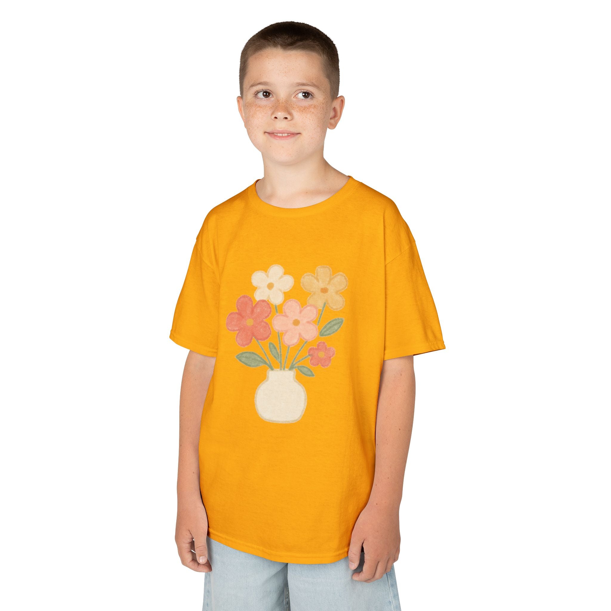 Kids Floral Vase Tee — Cute Retro Flower Graphic Shirt for Children