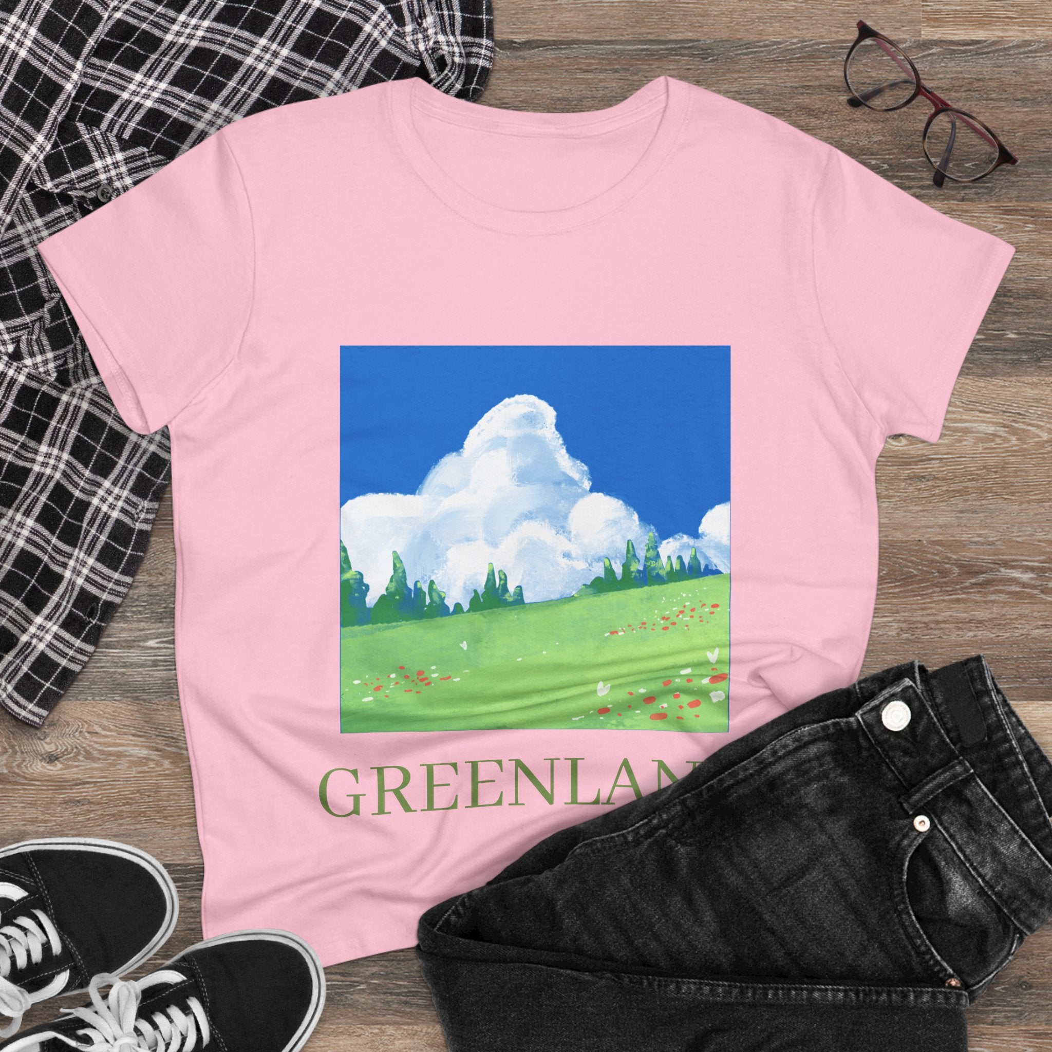 Greenland Scenic Tee — Pastel Meadow Graphic T‑Shirt