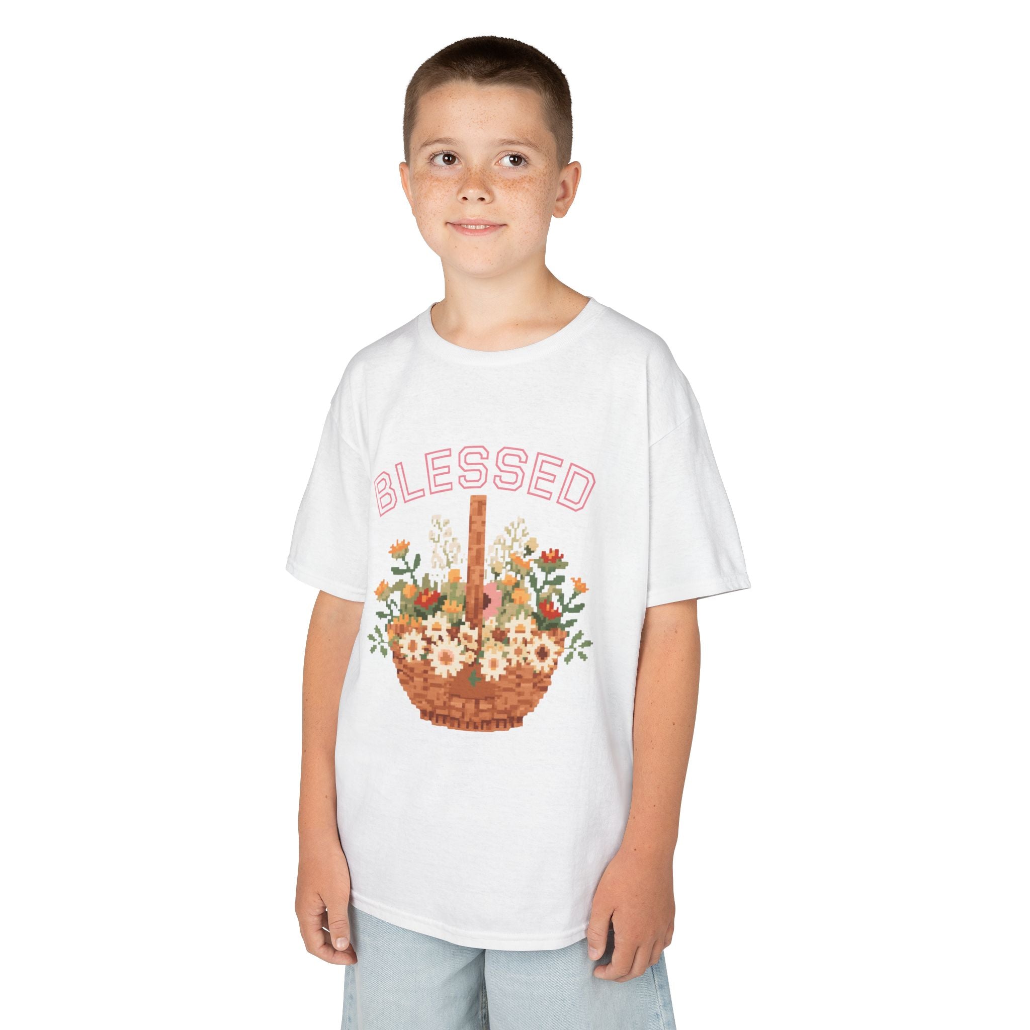 Kids 'Blessed' Floral Basket Tee — Cute Spring Youth T-Shirt