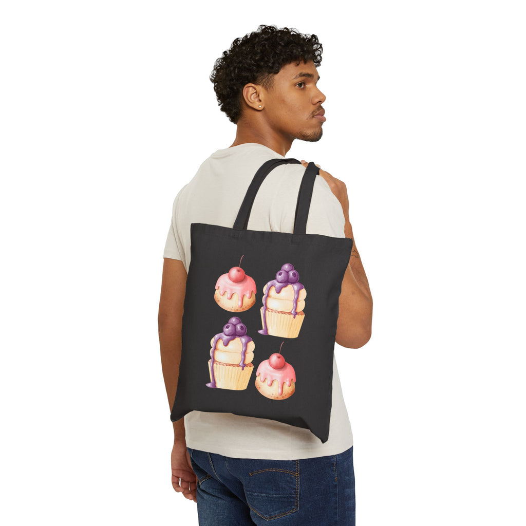Cupcake Pattern Canvas Tote Bag — Cute Dessert Illustration Grocery Shopper