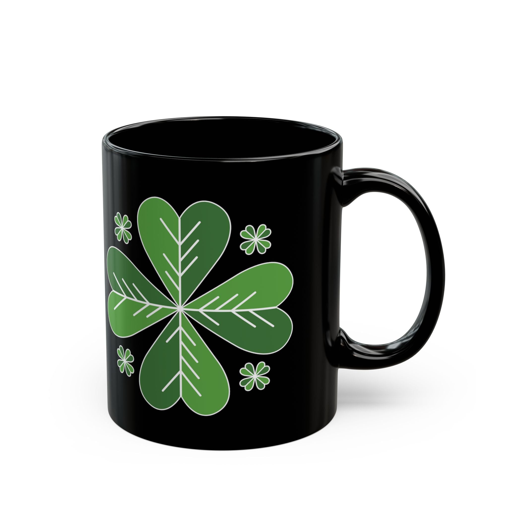 St. Patrick’s Day Green Four-Leaf Clover Mug — Lucky Shamrock Coffee Cup (11oz/15oz)