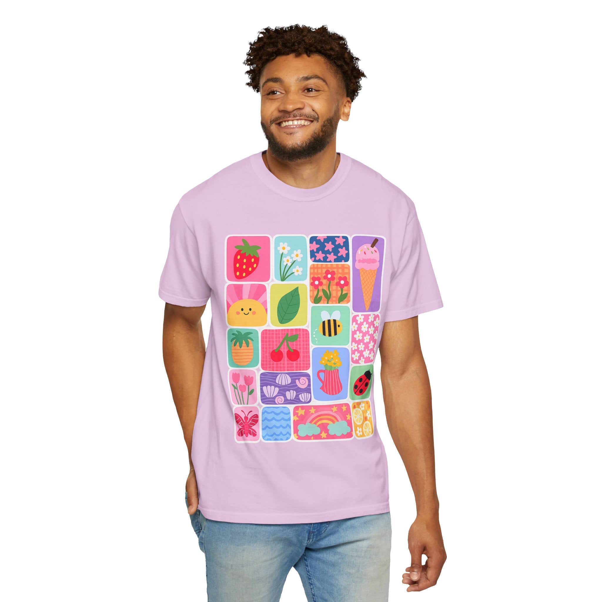 Retro Cute Icons Summer T-Shirt — Colorful Illustration Tee