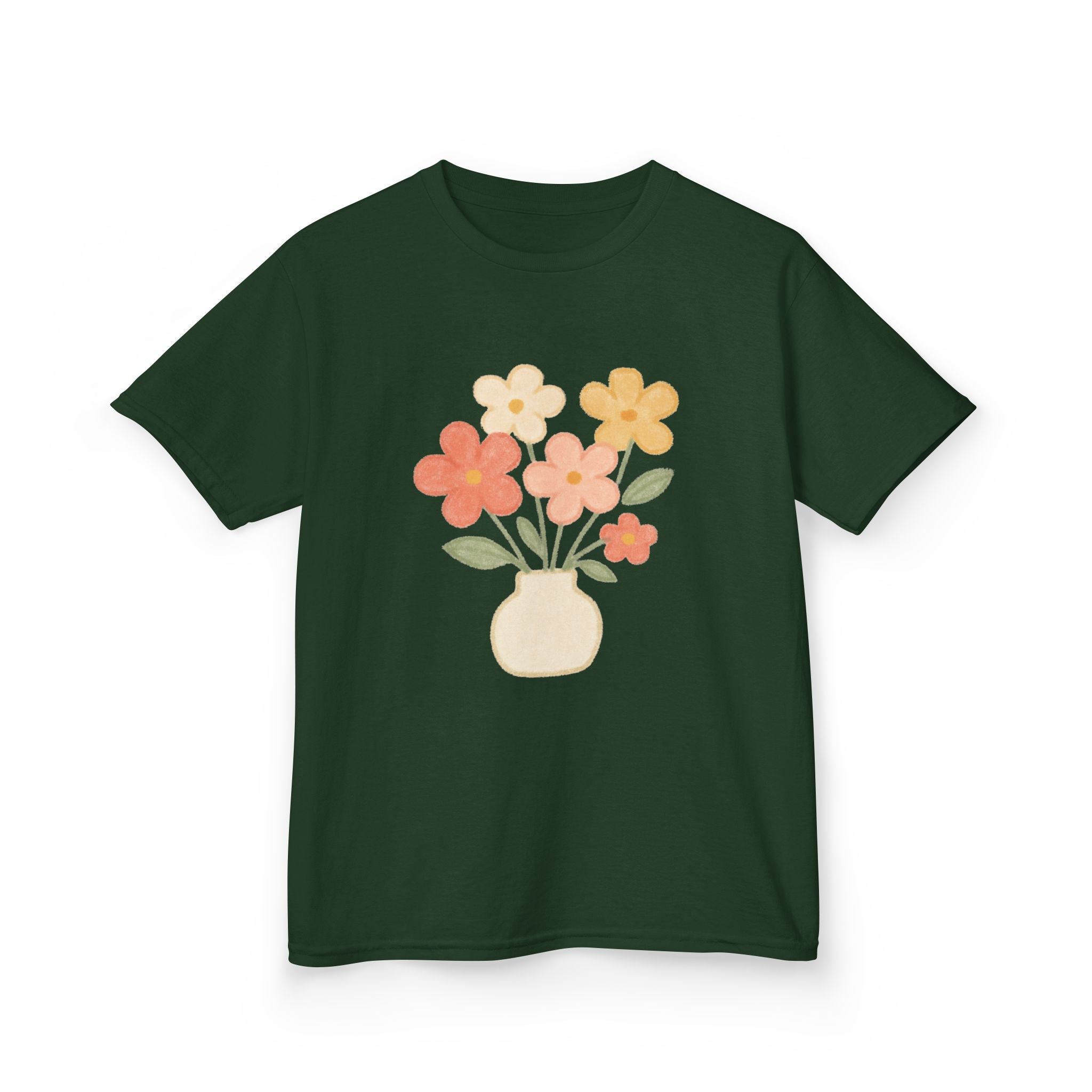 Kids Floral Vase Tee — Cute Retro Flower Graphic Shirt for Children
