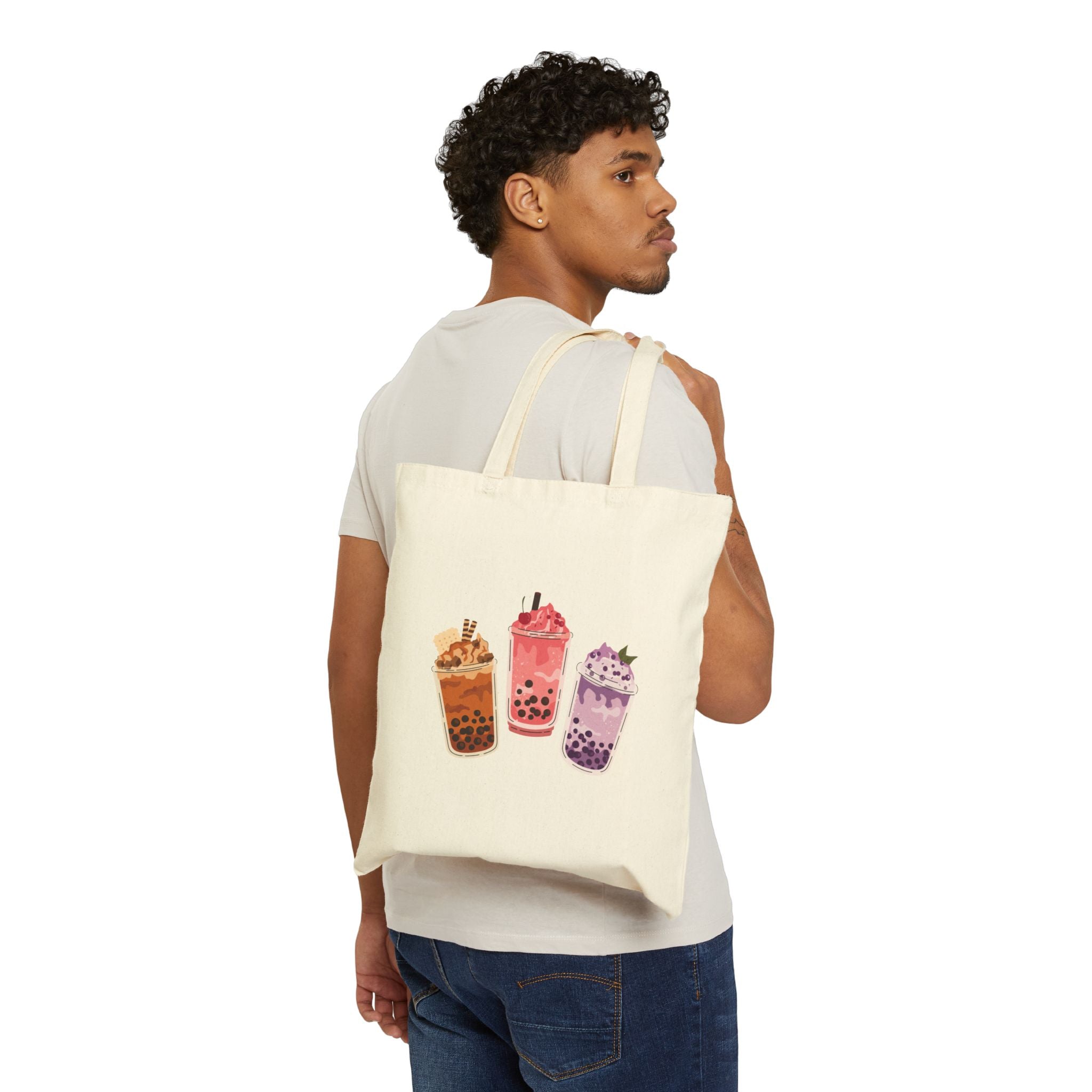 Boba Milk Tea Printed Tote Bag — Cute Bubble Tea Canvas Shopper