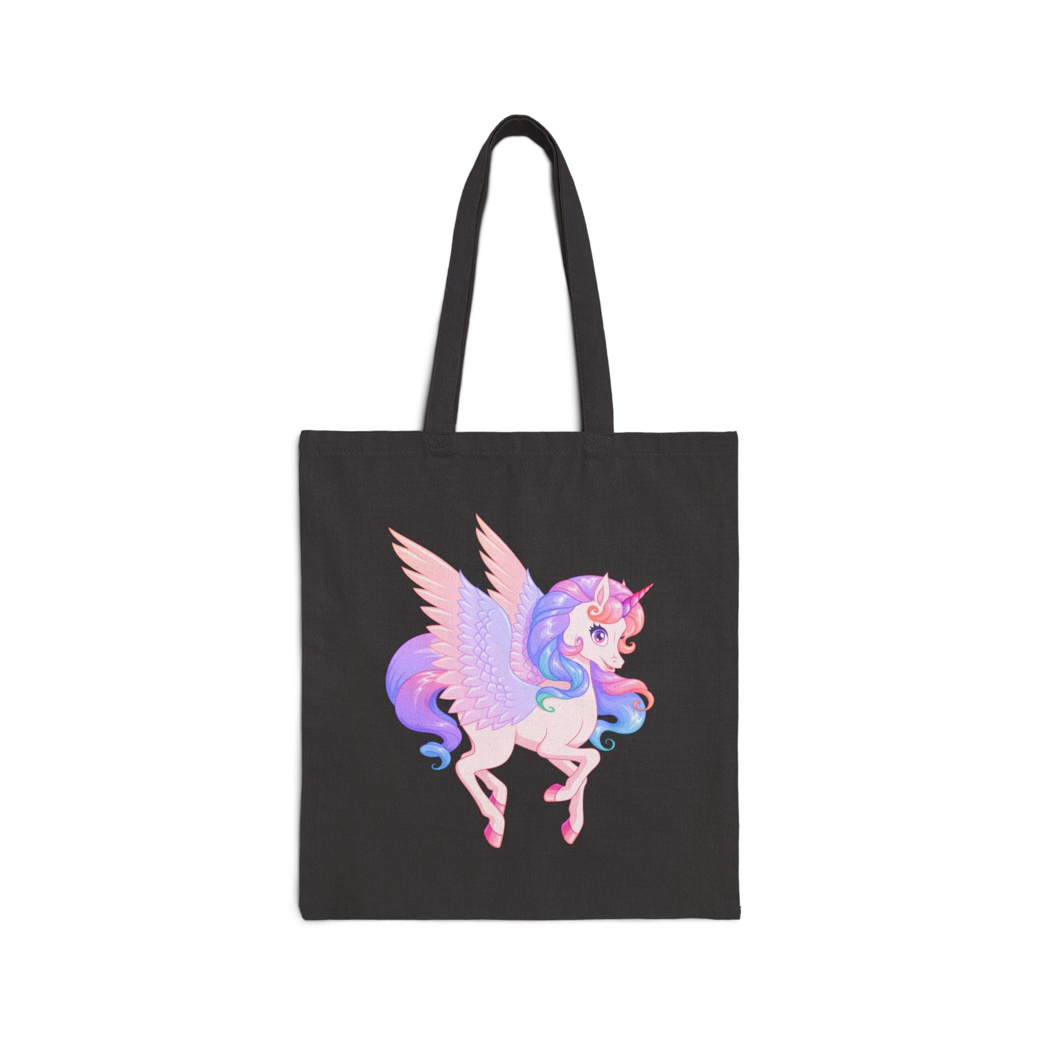 Magical Unicorn Pegasus Canvas Tote Bag — Pastel Rainbow Winged Horse Cotton Shopper
