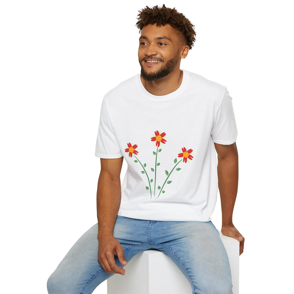 Floral Daisies Graphic T-Shirt — Red & Yellow Bloom Tee