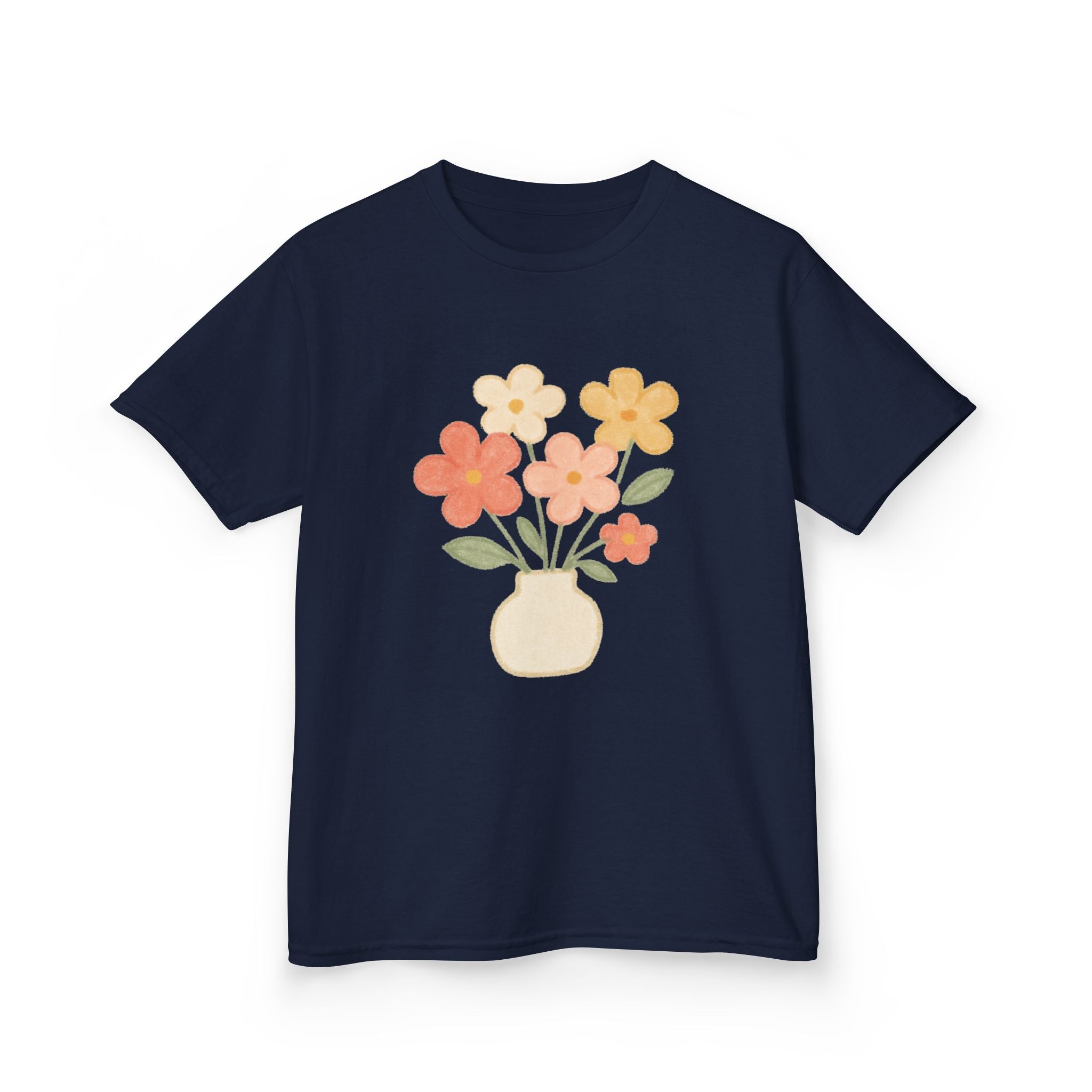 Kids Floral Vase Tee — Cute Retro Flower Graphic Shirt for Children