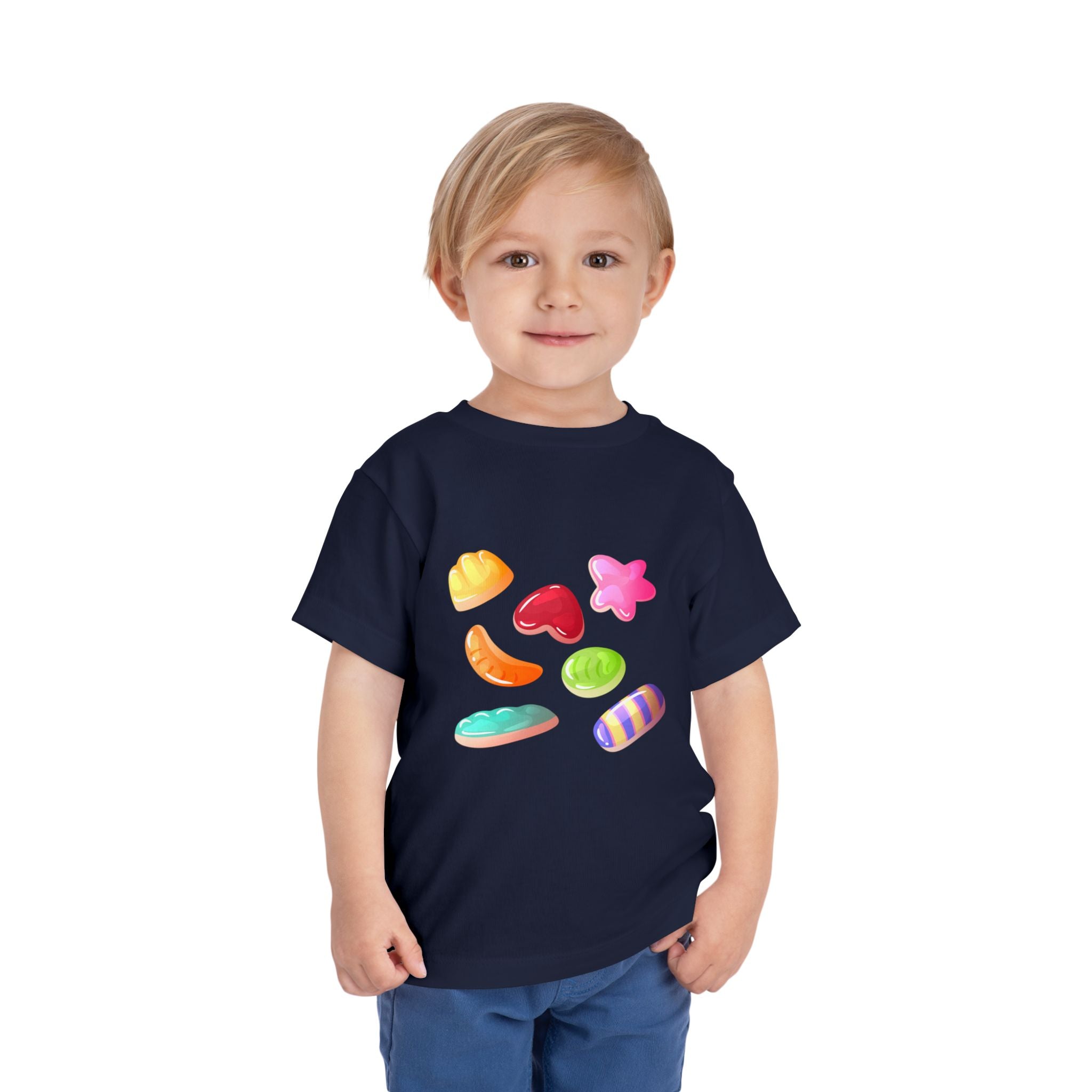 Toddler Candy Shapes Tee — Colorful Candy Heart Star Graphic Shirt for Kids