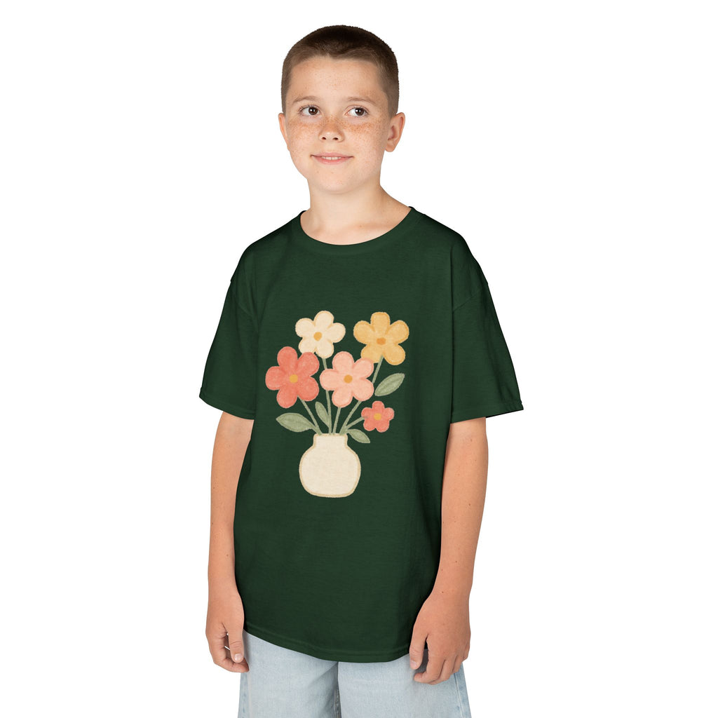 Kids Floral Vase Tee — Cute Retro Flower Graphic Shirt for Children