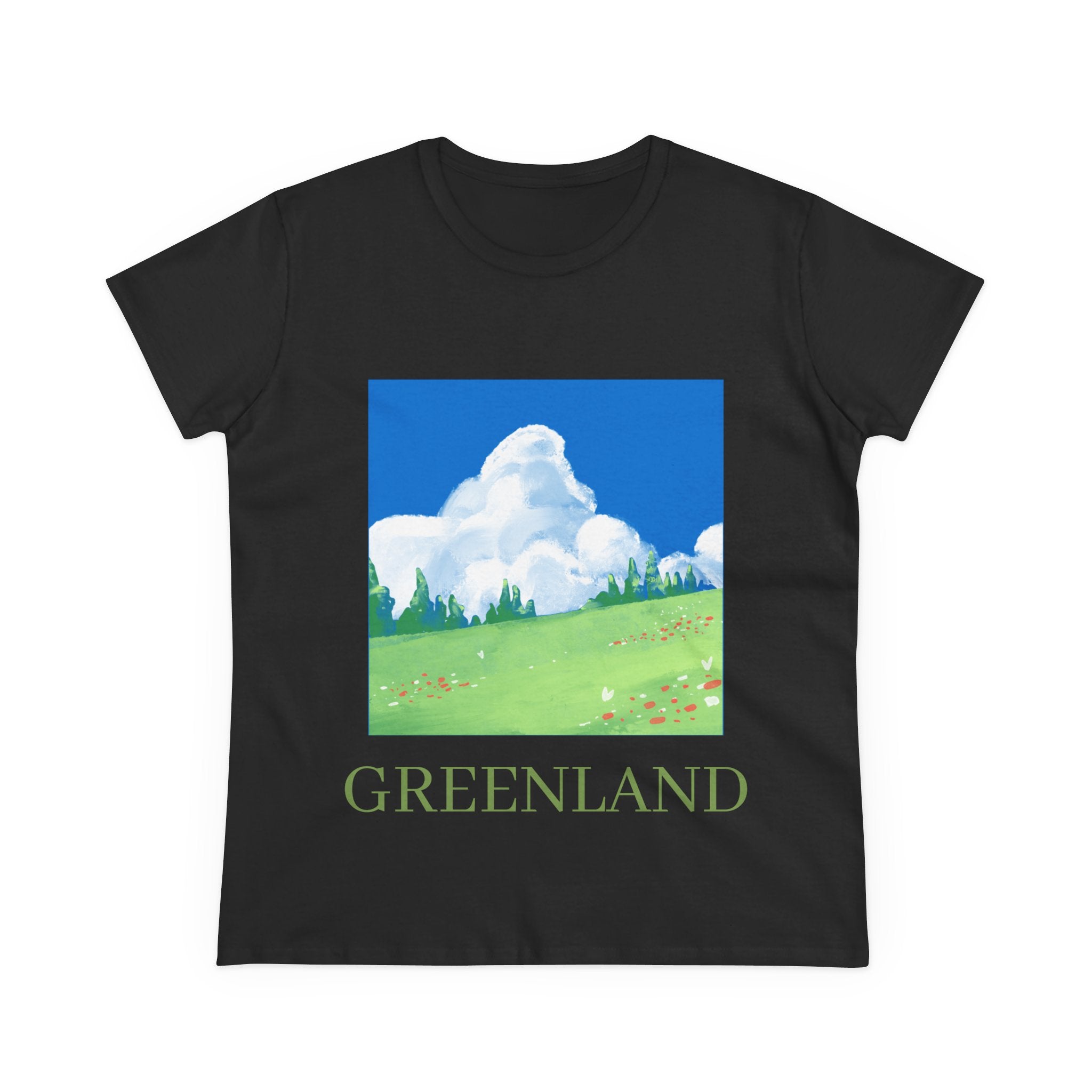 Greenland Scenic Tee — Pastel Meadow Graphic T‑Shirt