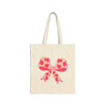 Floral Strawberry Bow Canvas Tote — Pink Flower Ribbon Strawberries