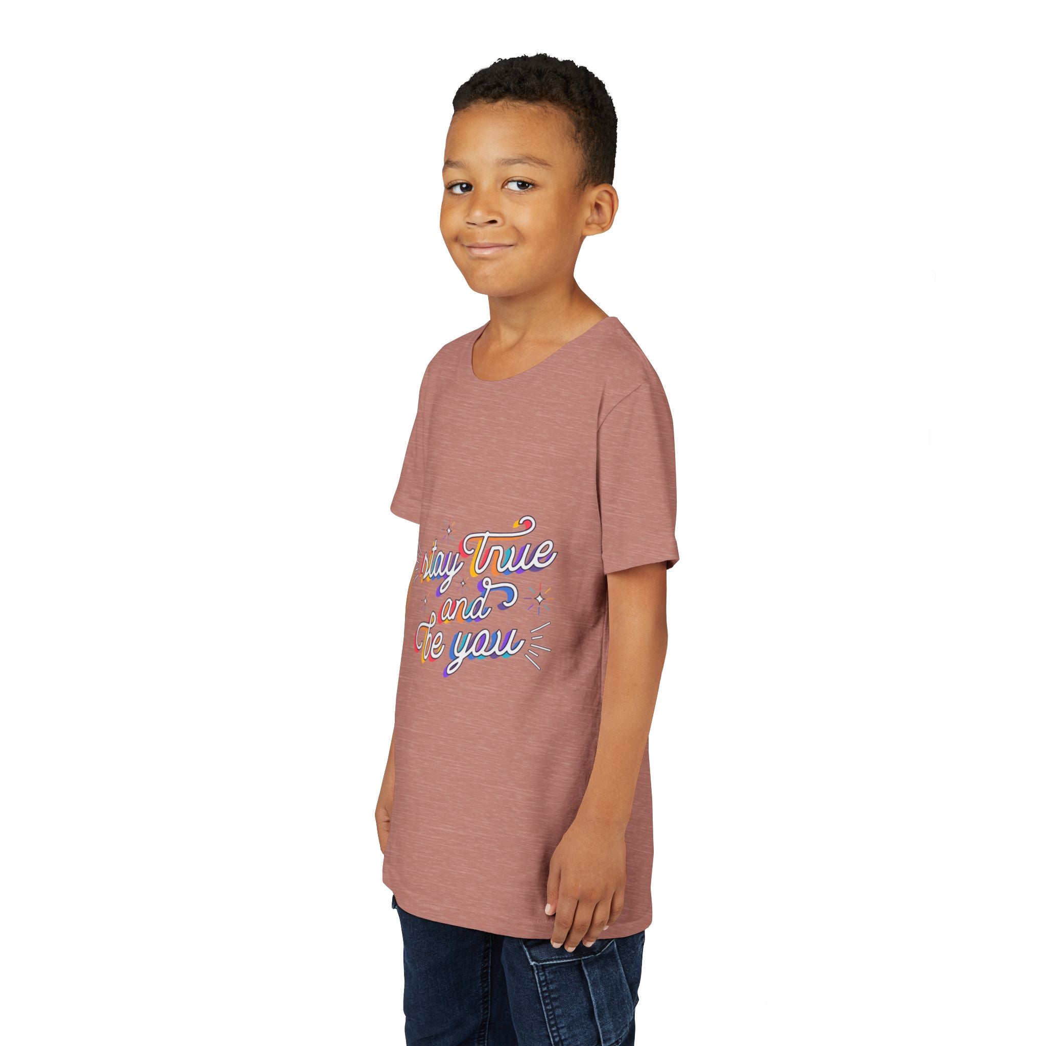 Youth Tee — "Stay True and Be You" Rainbow Script Kids T-Shirt