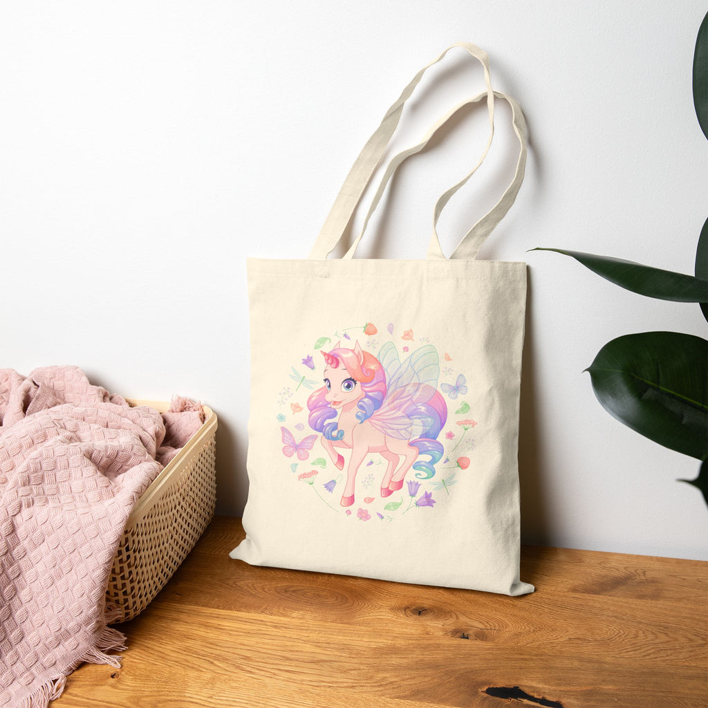 Cute Magical Unicorn Tote Bag — Pastel Rainbow Magical Cotton Canvas Shopper