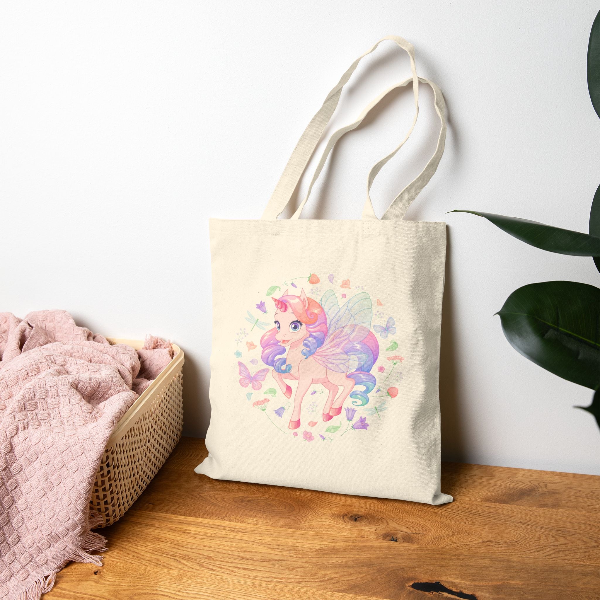 Cute Magical Unicorn Tote Bag — Pastel Rainbow Magical Cotton Canvas Shopper