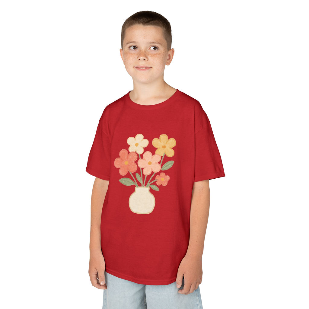 Kids Floral Vase Tee — Cute Retro Flower Graphic Shirt for Children