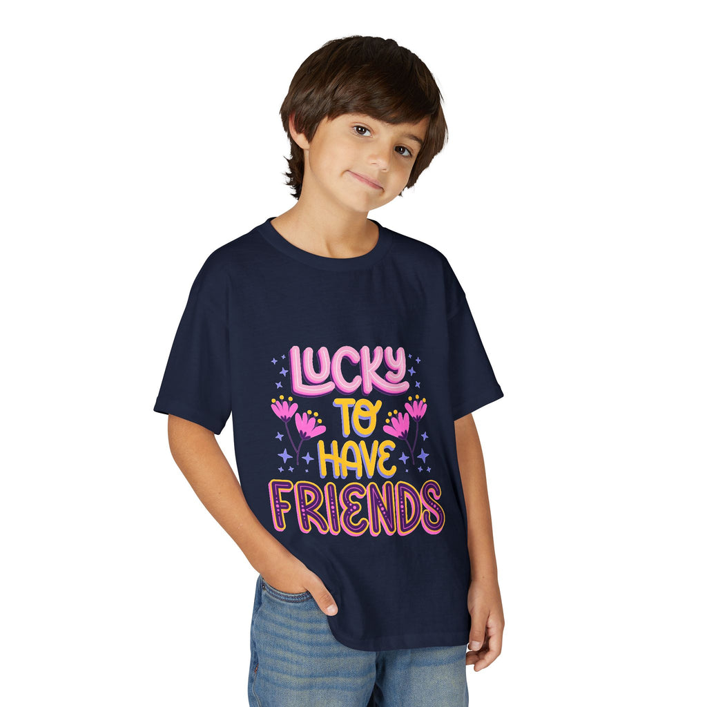 Youth T-Shirt — "Lucky to Have Friends" Cute Floral Friendship Tee