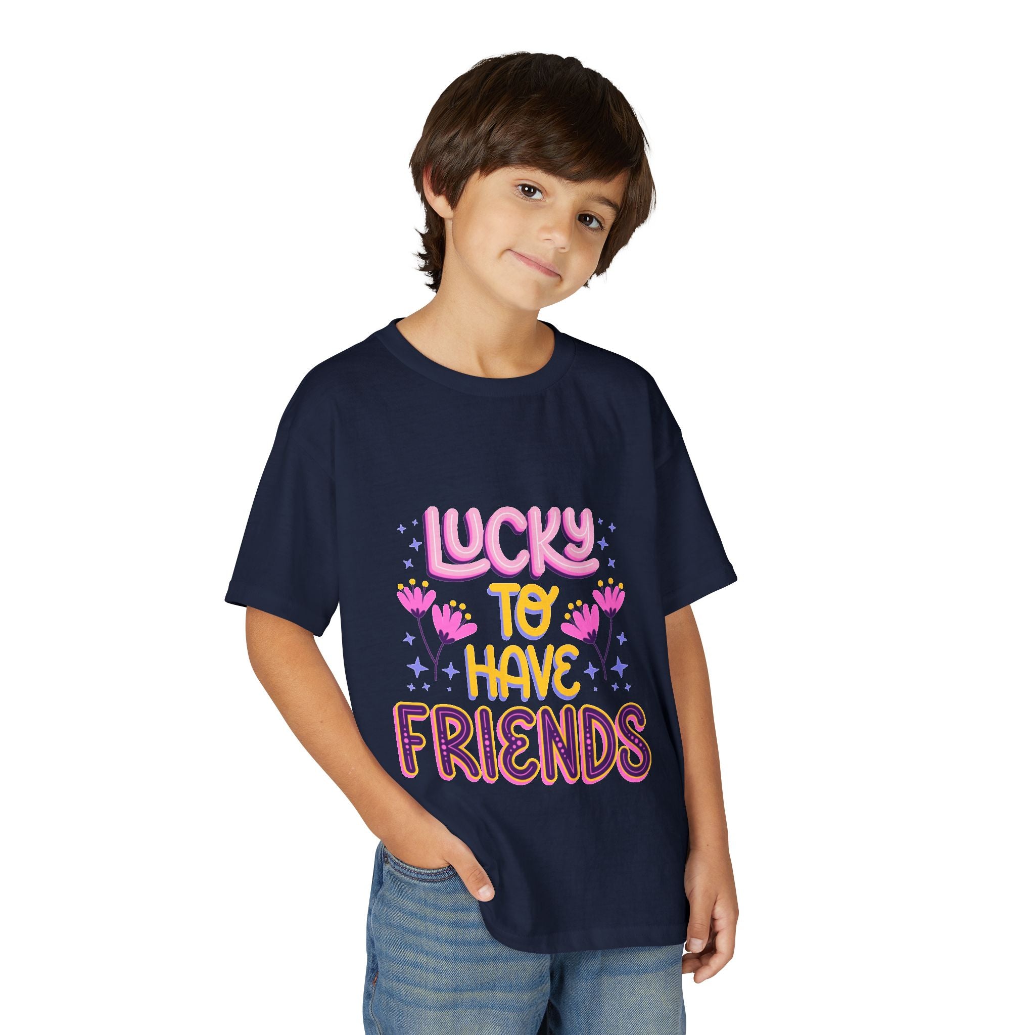 Youth T-Shirt — "Lucky to Have Friends" Cute Floral Friendship Tee