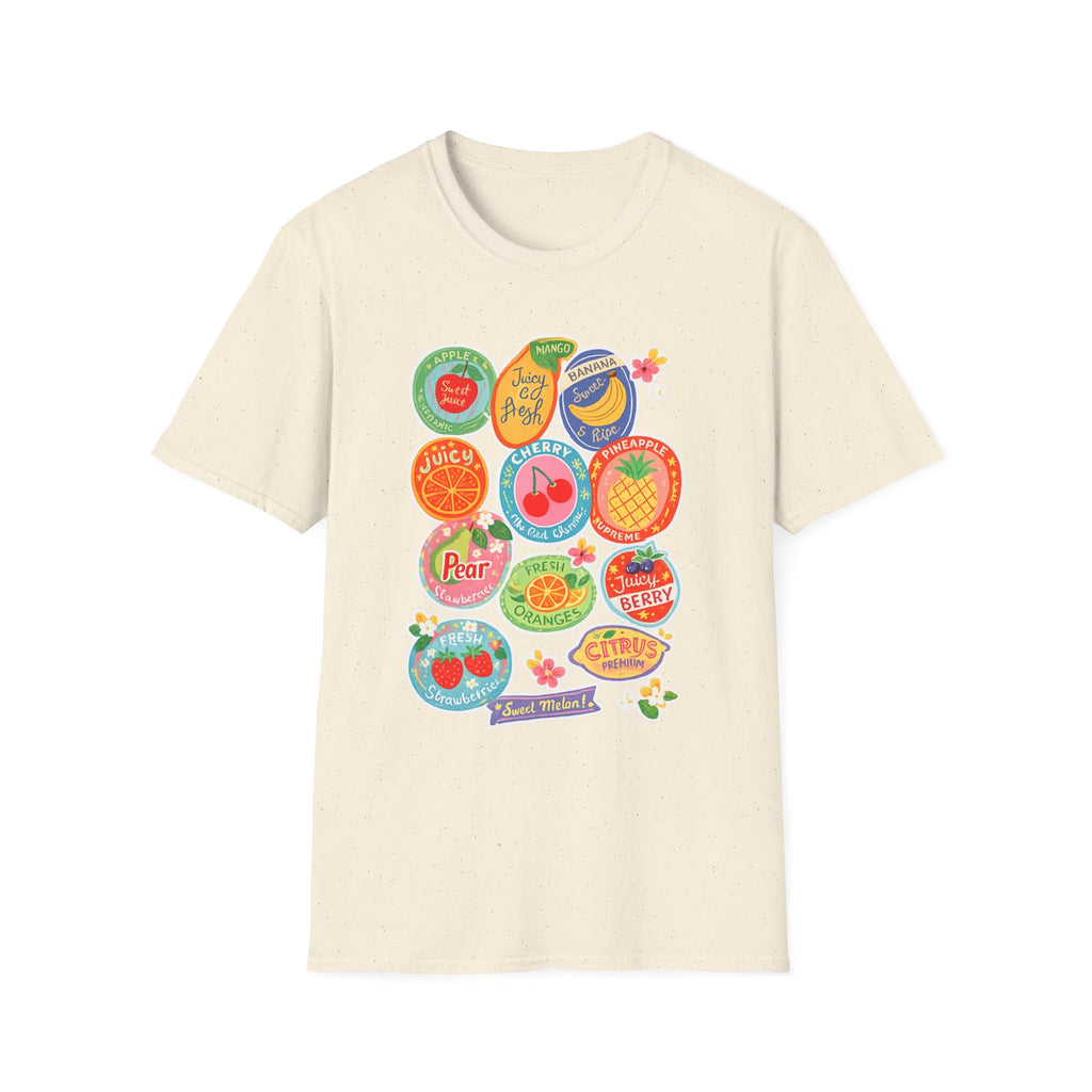 Fruit Label Graphic T-Shirt — Vintage Tropical Citrus Badges Tee