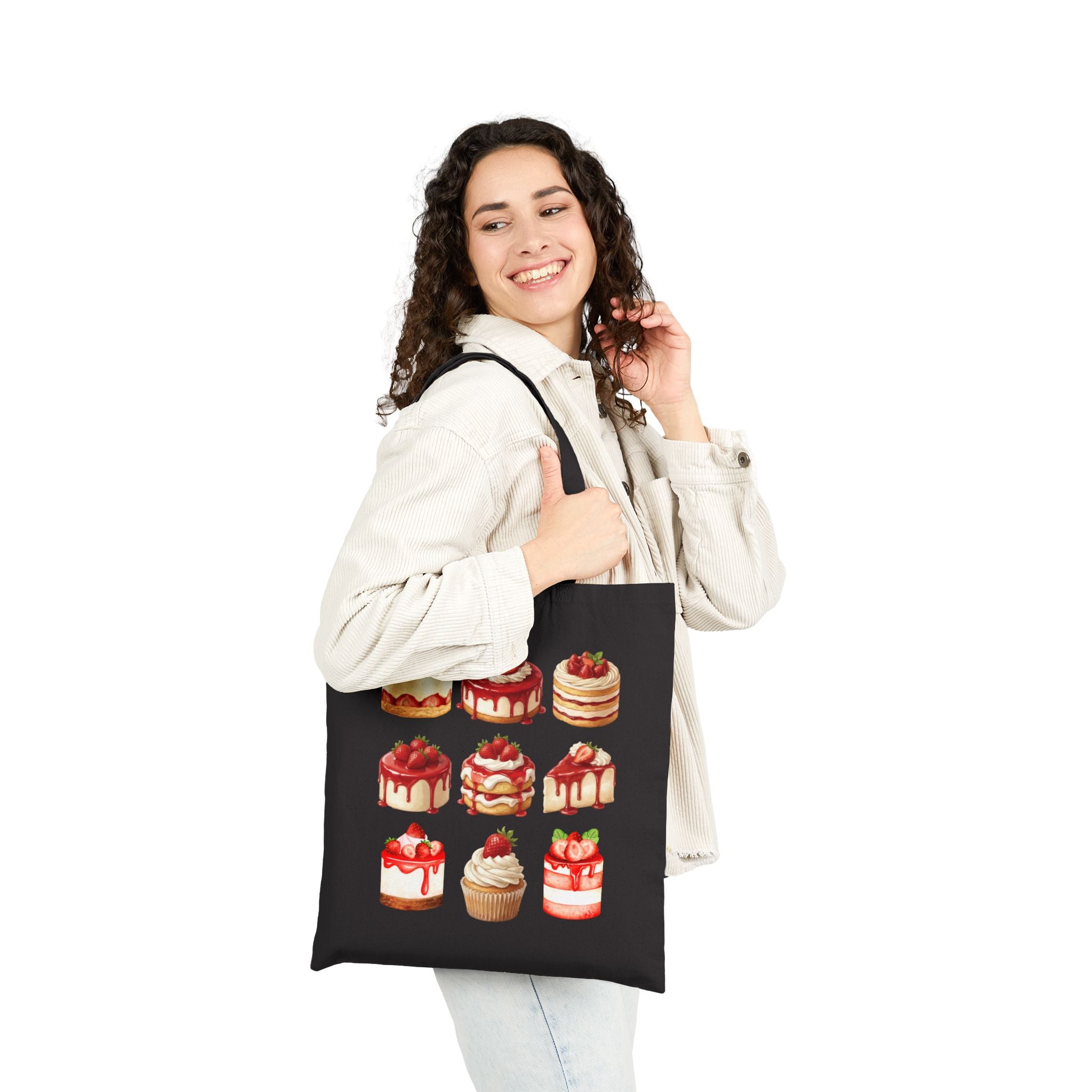 Strawberry Dessert Lover Tote Bag — Cute Strawberry Cakes Canvas Tote