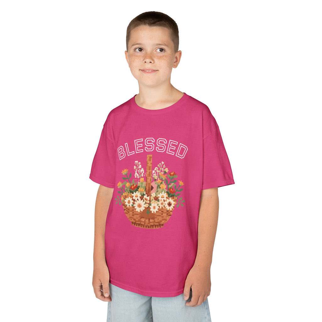 Kids 'Blessed' Floral Basket Tee — Cute Spring Youth T-Shirt