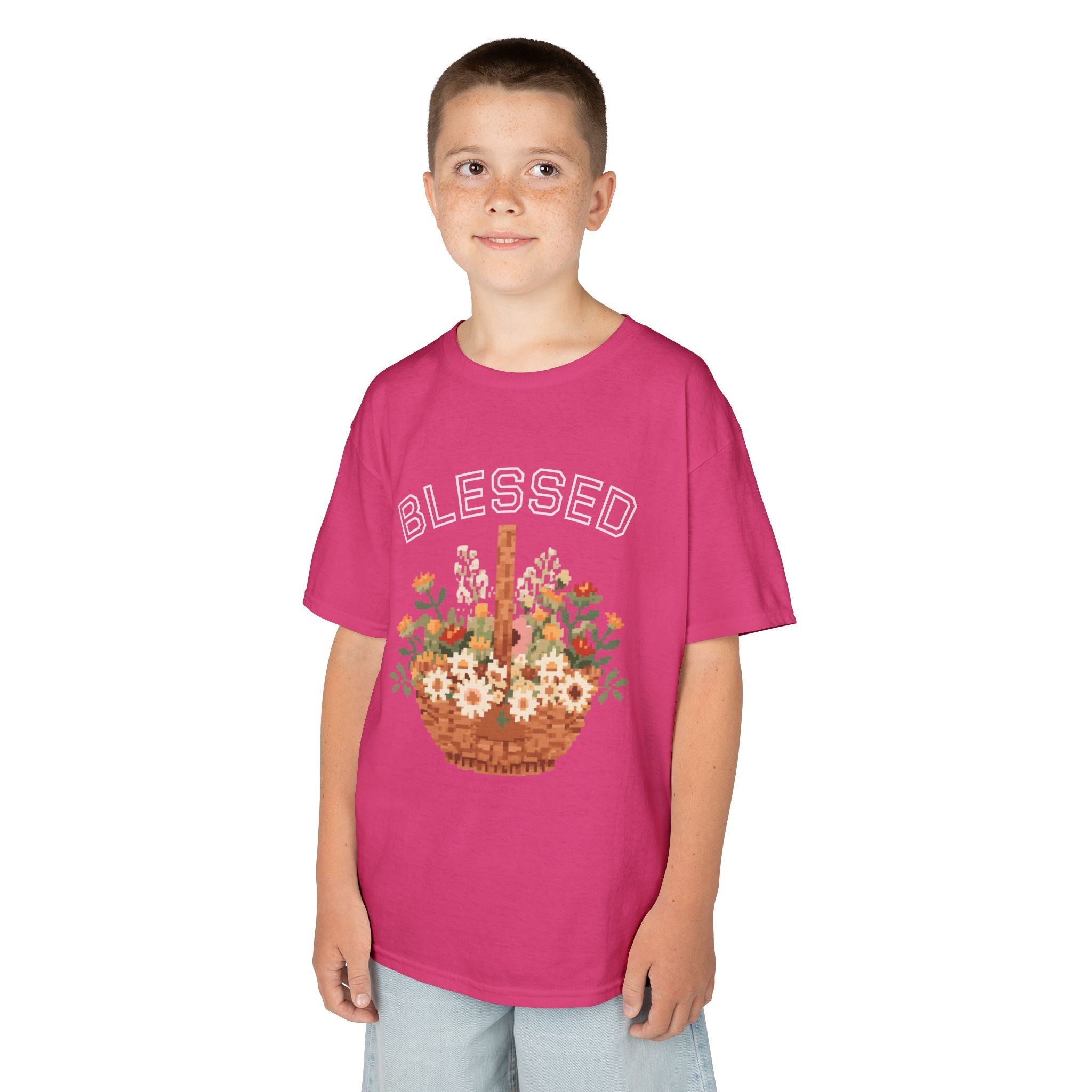 Kids 'Blessed' Floral Basket Tee — Cute Spring Youth T-Shirt