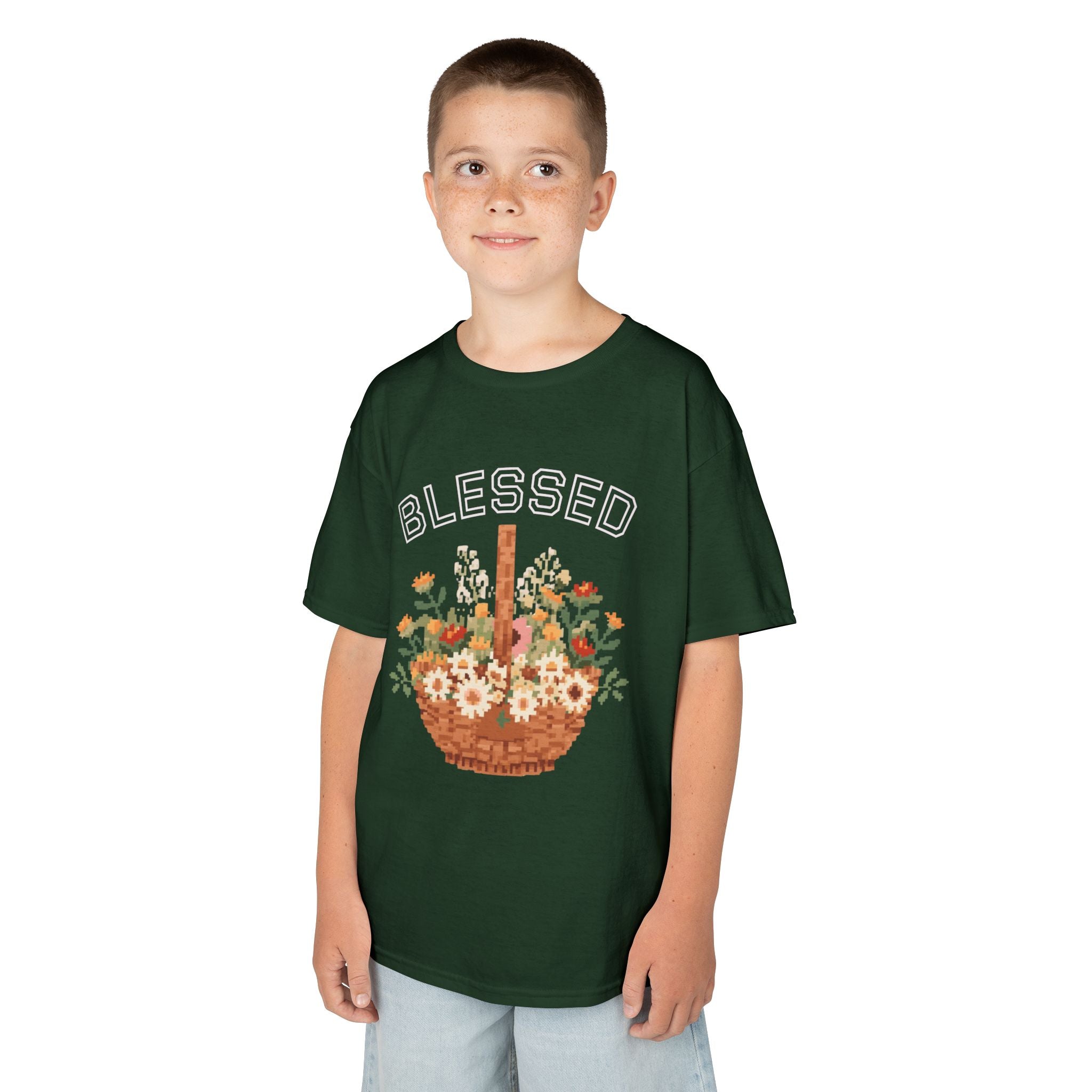 Kids 'Blessed' Floral Basket Tee — Cute Spring Youth T-Shirt
