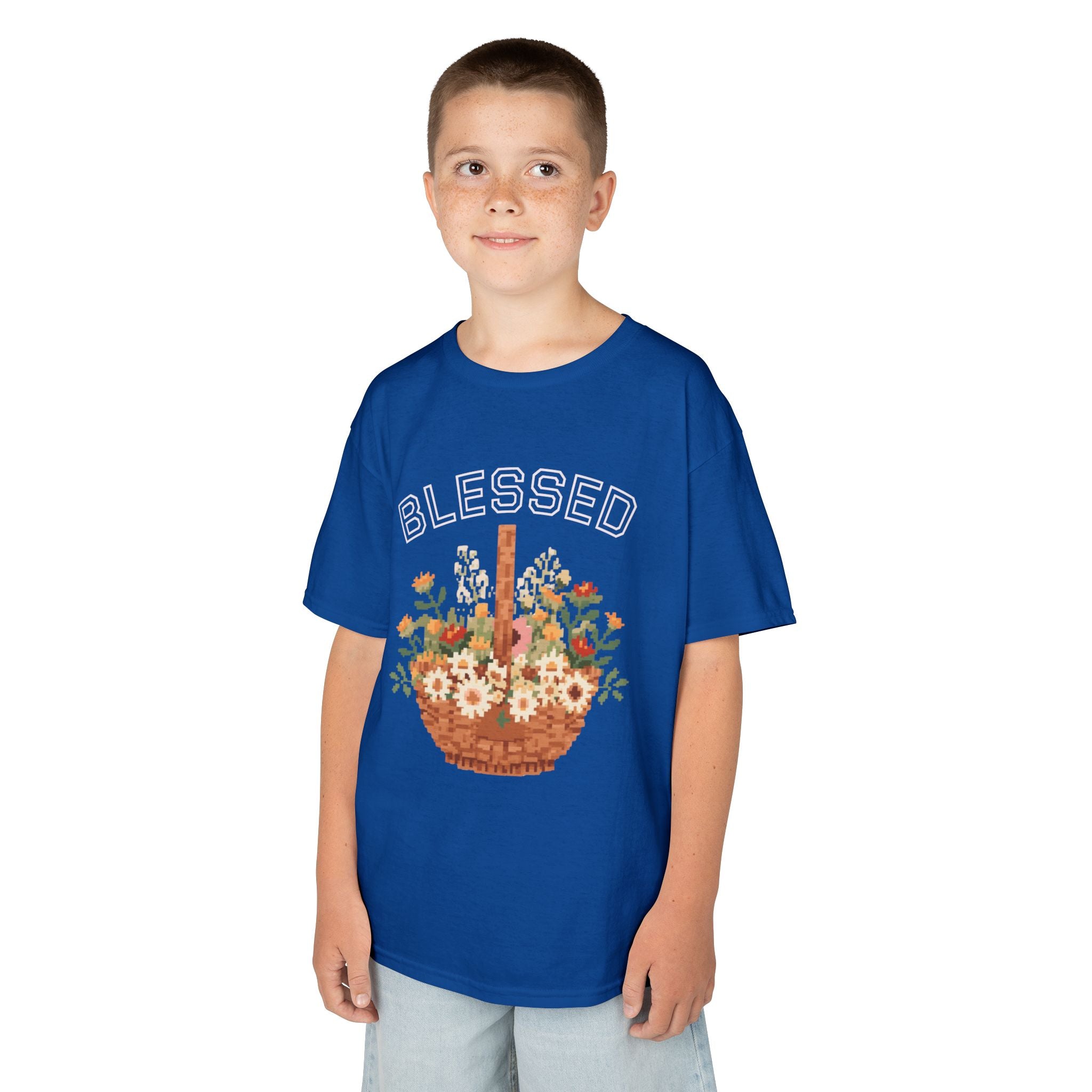 Kids 'Blessed' Floral Basket Tee — Cute Spring Youth T-Shirt