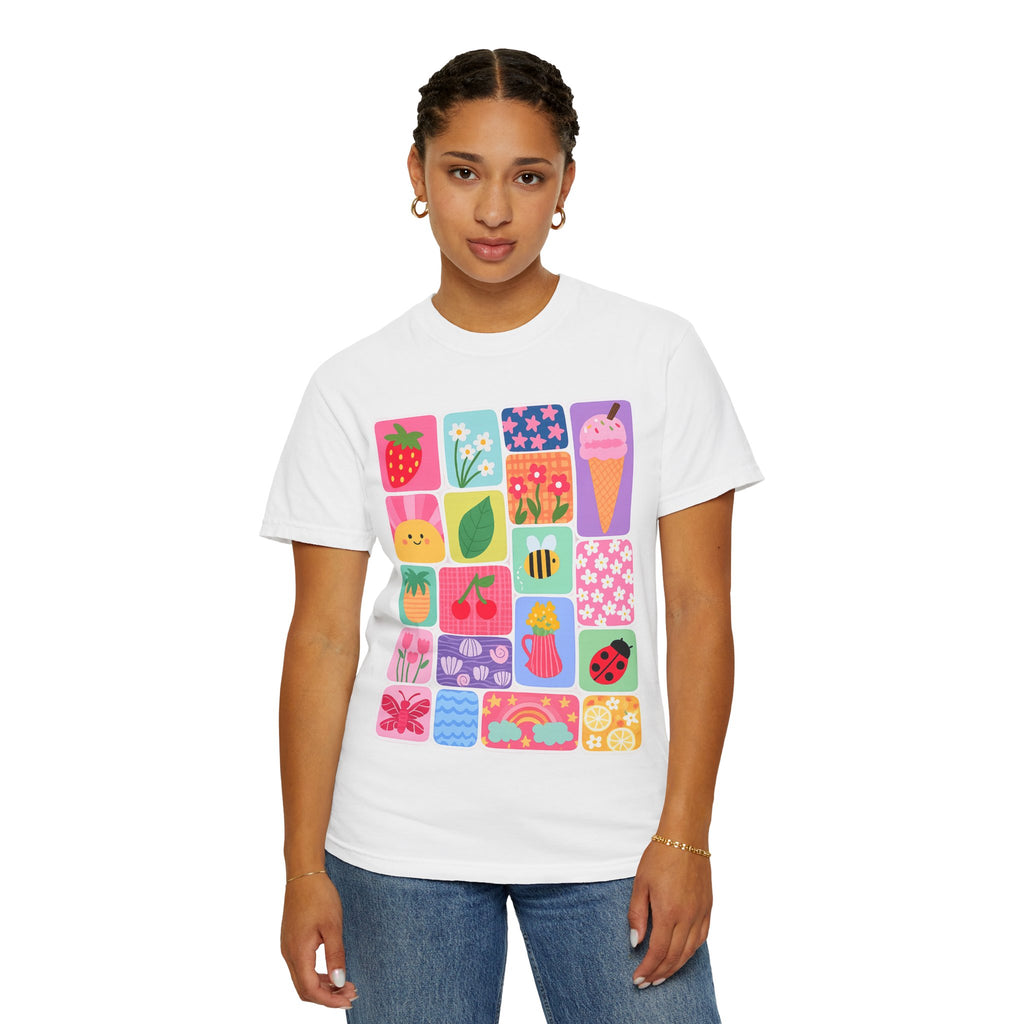 Retro Cute Icons Summer T-Shirt — Colorful Illustration Tee