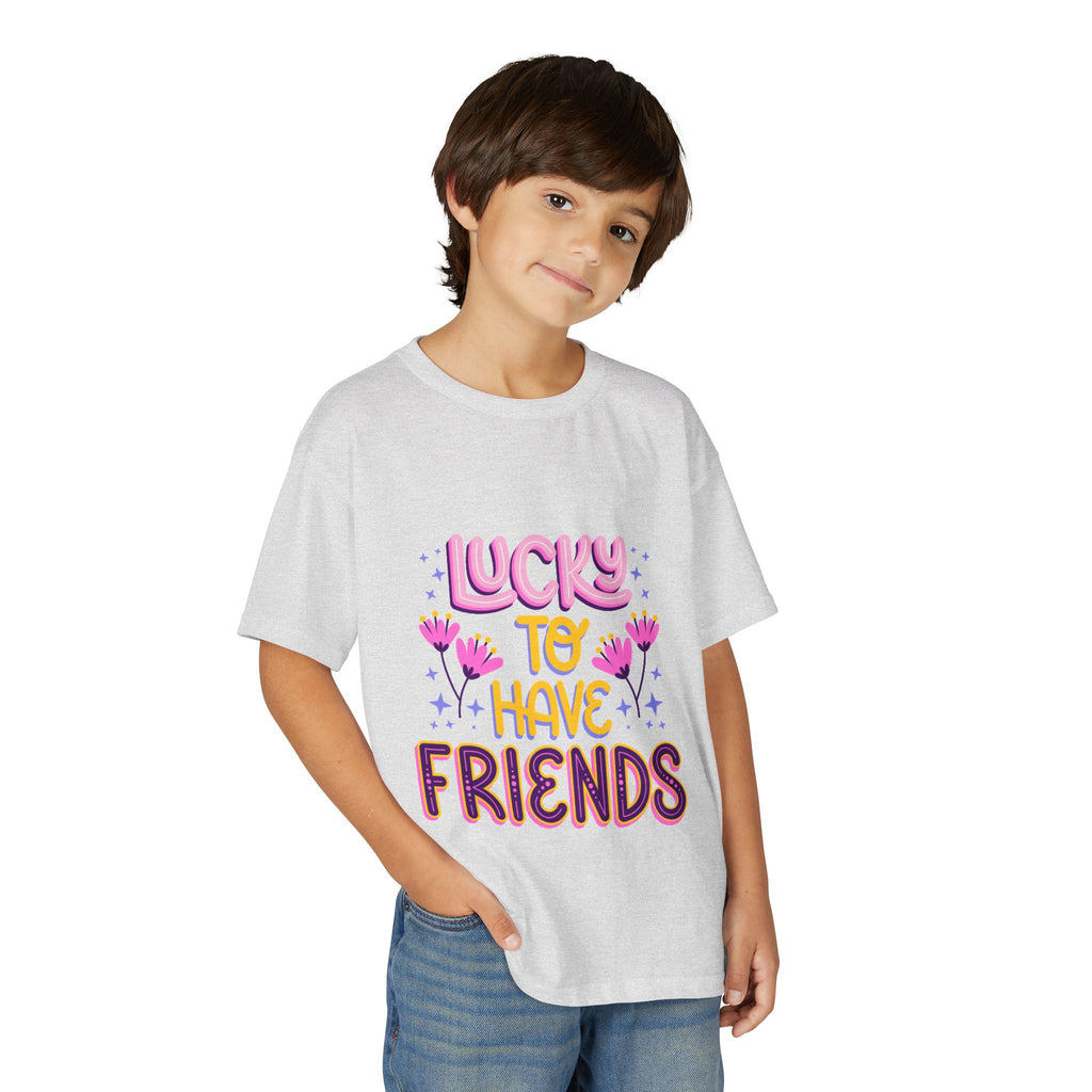 Youth T-Shirt — "Lucky to Have Friends" Cute Floral Friendship Tee