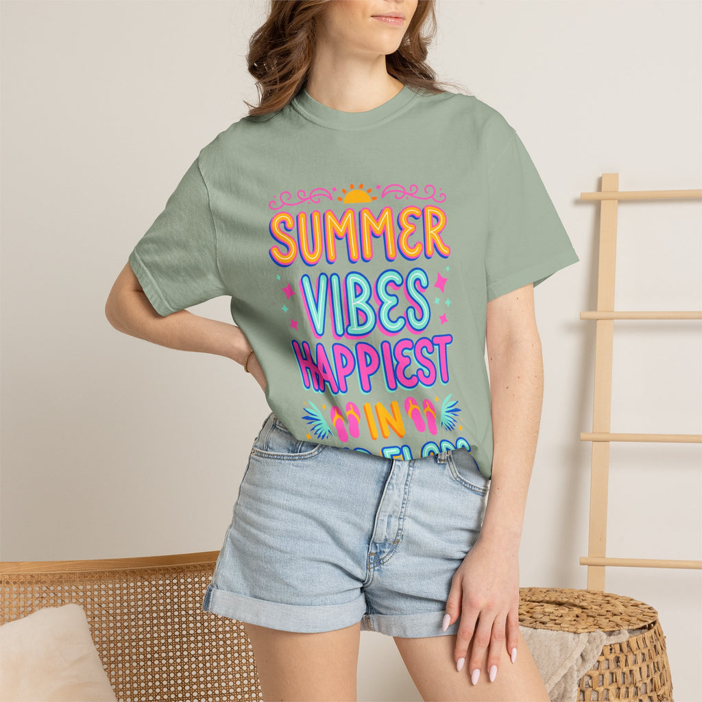Summer Vibes Happiest in Flip Flops Text Printed Unisex T-Shirt