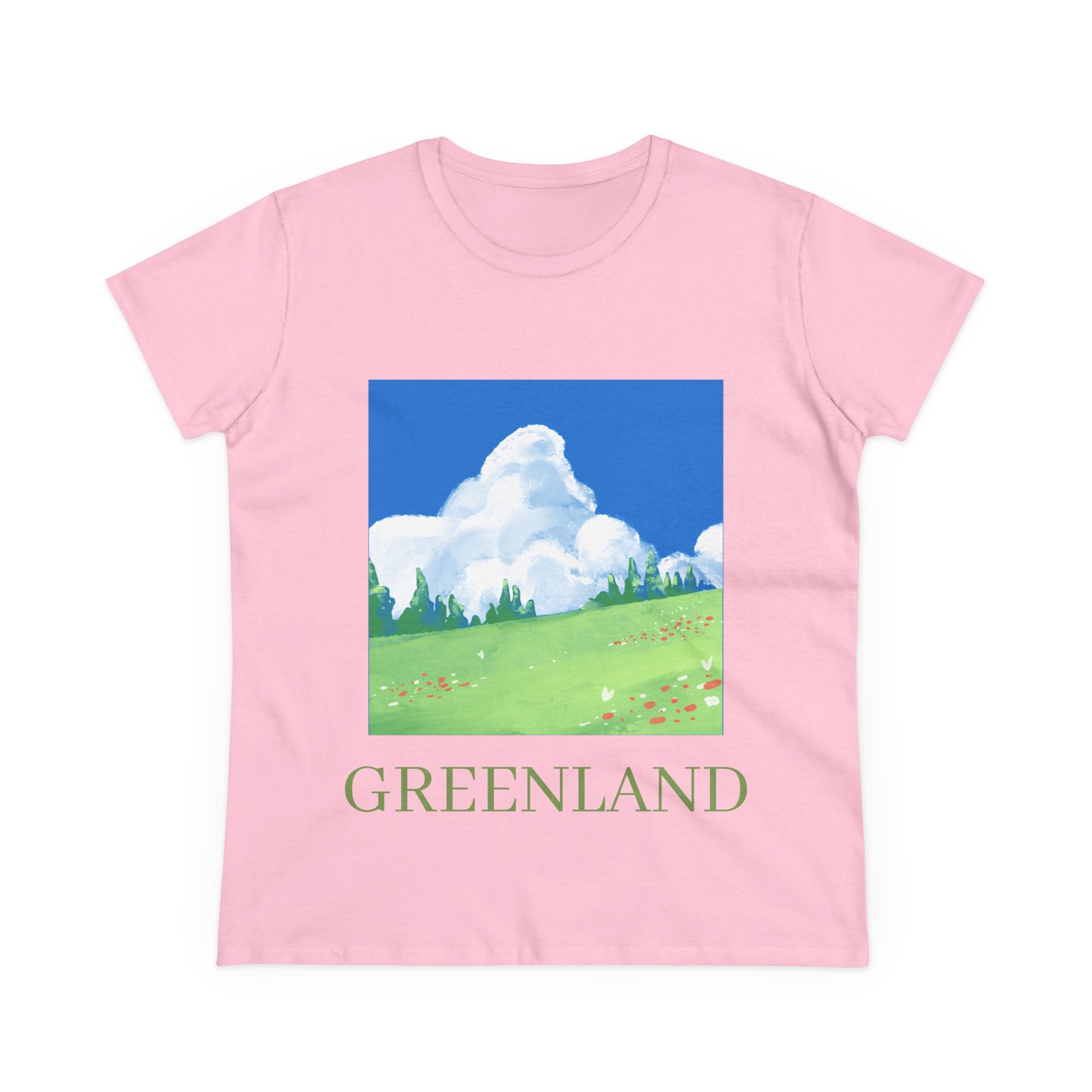 Greenland Scenic Tee — Pastel Meadow Graphic T‑Shirt