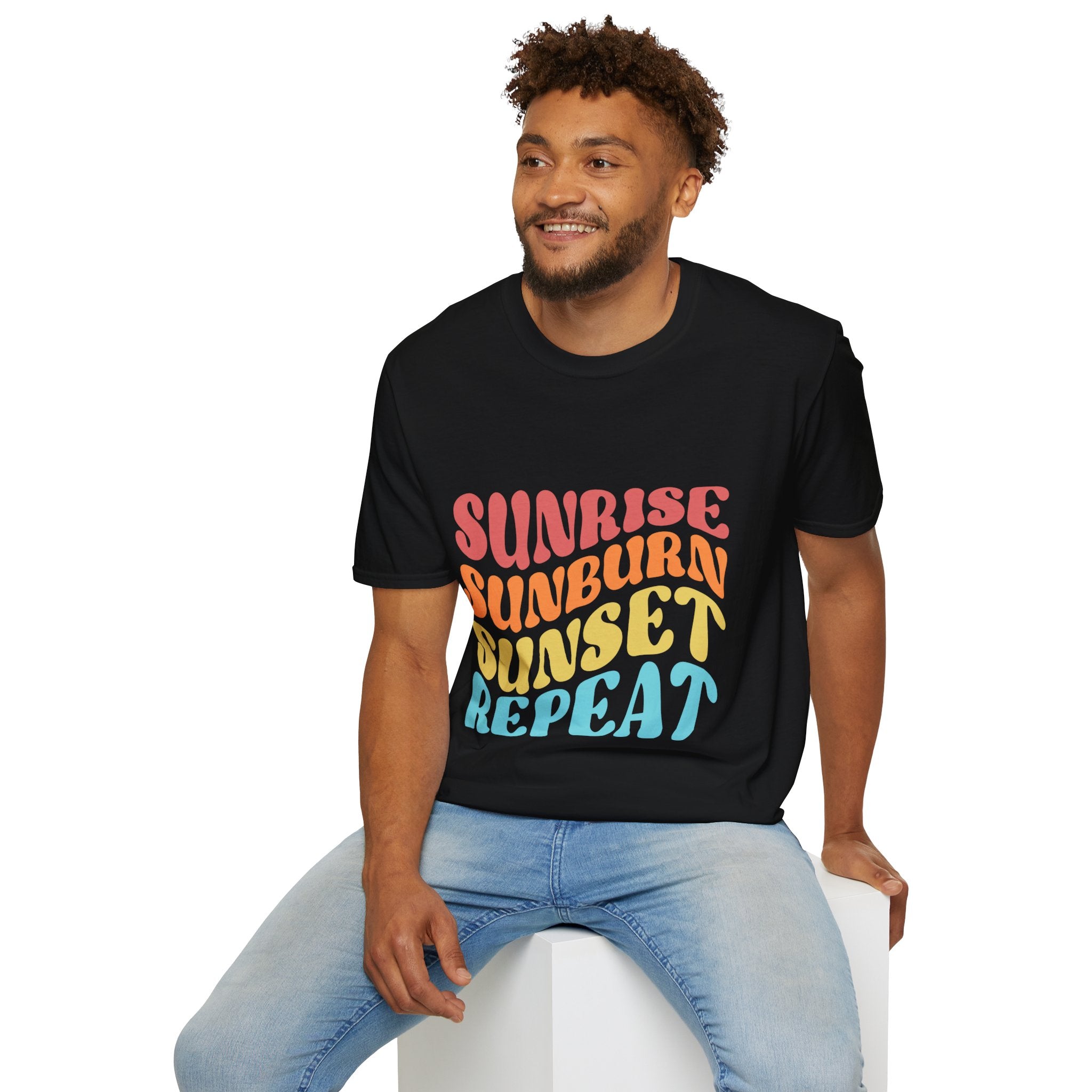 Sunrise Sunburn Sunset Repeat Text Printed T-Shirt