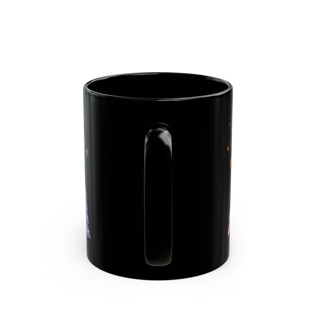 Pastel Ornament Christmas Tree Black Mug — Holiday Coffee Tea Cup (11oz & 15oz)