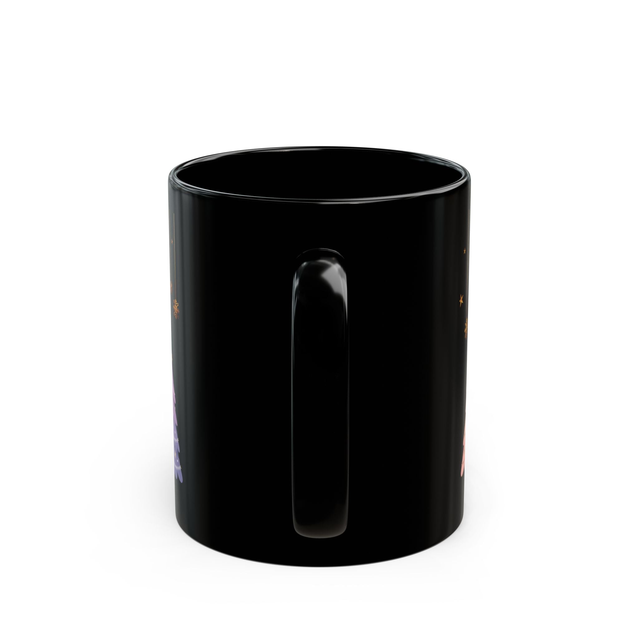 Pastel Ornament Christmas Tree Black Mug — Holiday Coffee Tea Cup (11oz & 15oz)