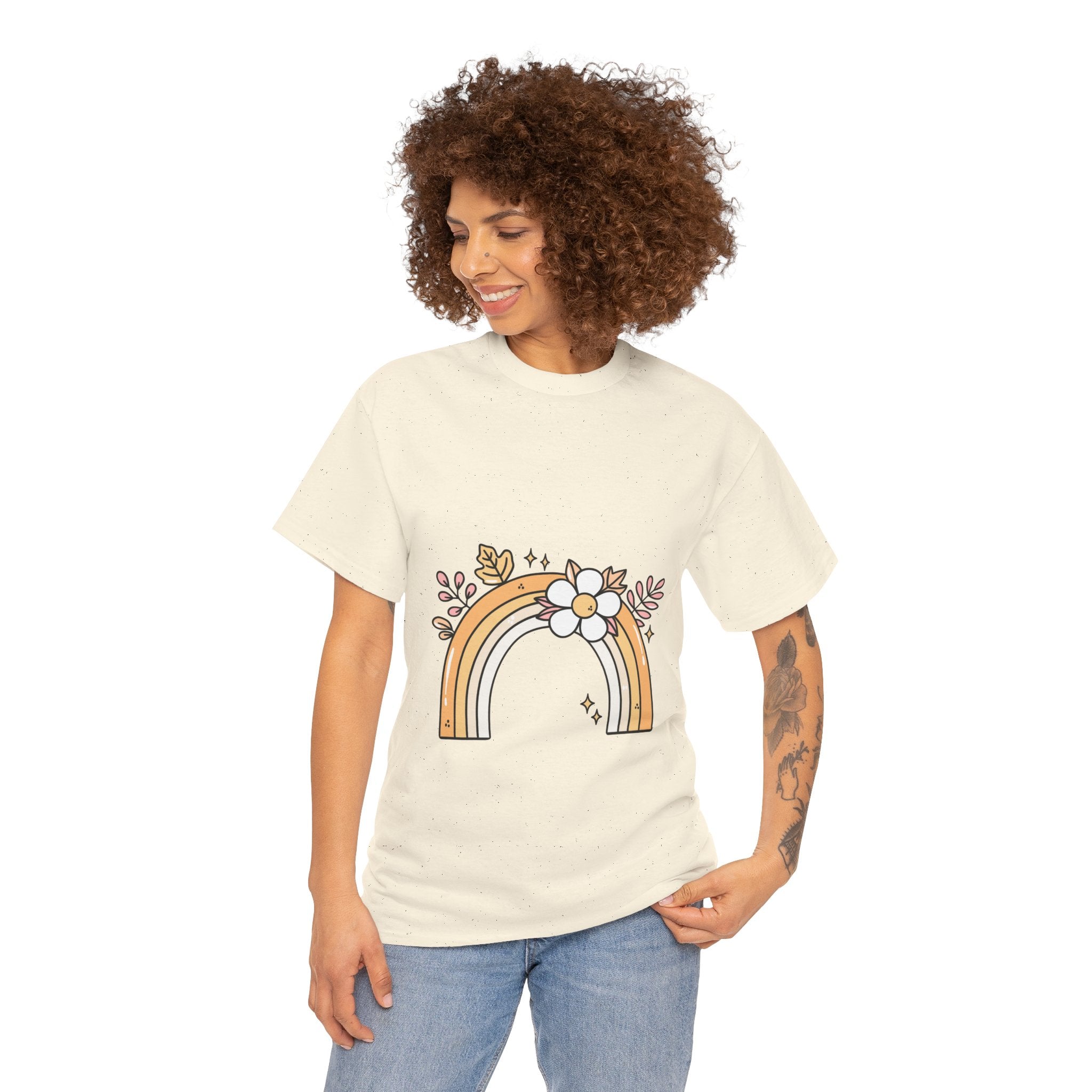 Cute Floral Rainbow Tee — Boho Daisy Rainbow Graphic T-Shirt