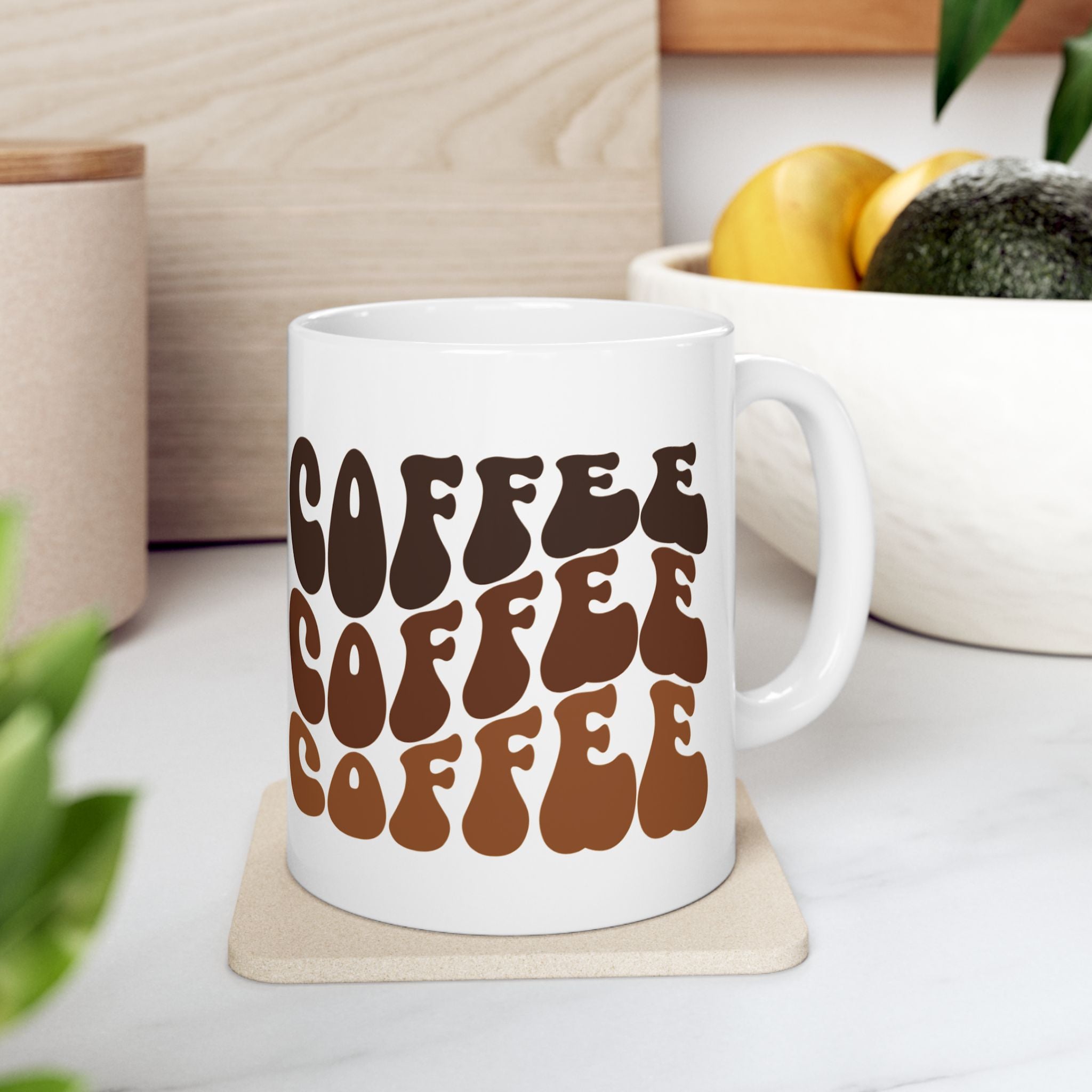 Coffee Text Ceramic Mug — 11oz & 15oz Coffee Cup