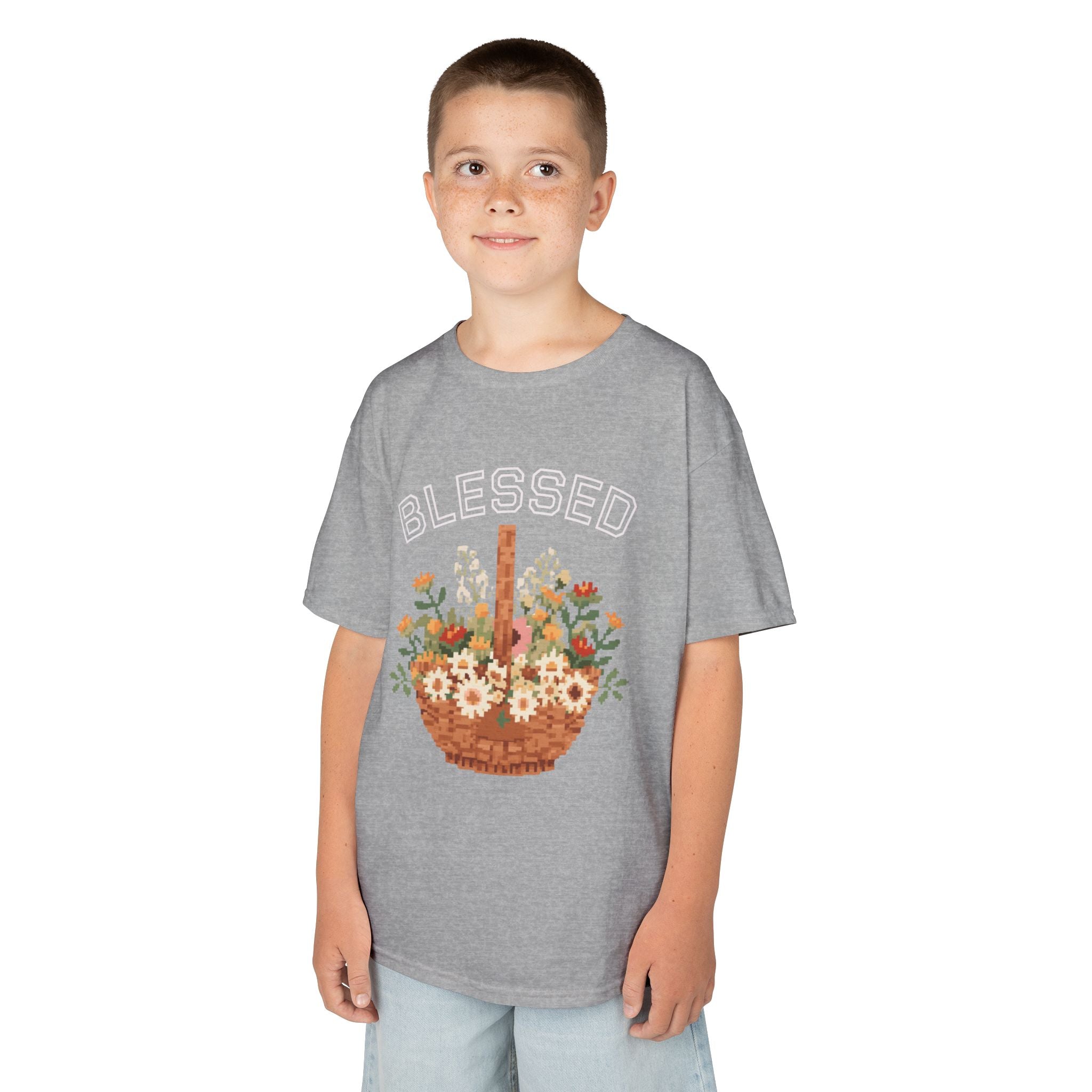 Kids 'Blessed' Floral Basket Tee — Cute Spring Youth T-Shirt