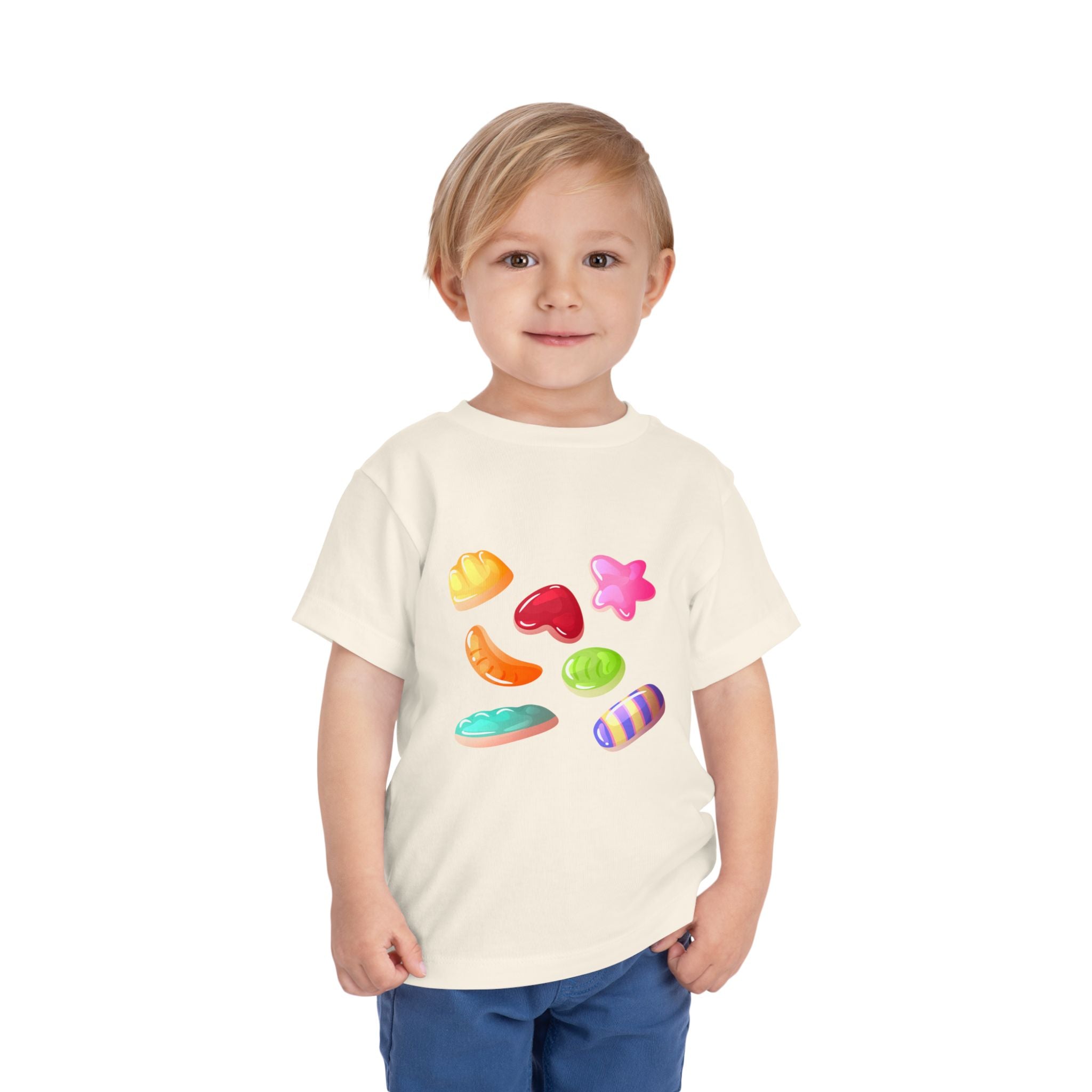 Toddler Candy Shapes Tee — Colorful Candy Heart Star Graphic Shirt for Kids