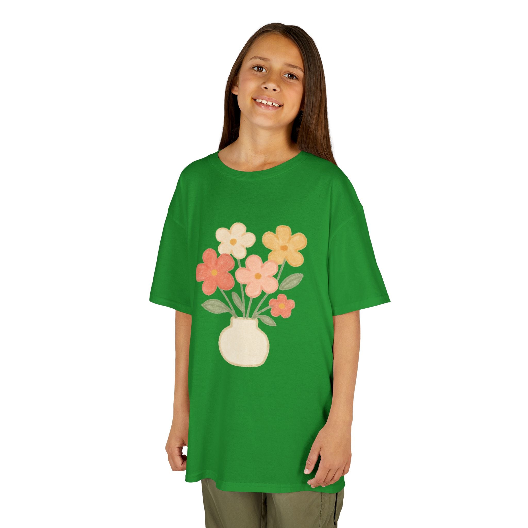Kids Floral Vase Tee — Cute Retro Flower Graphic Shirt for Children