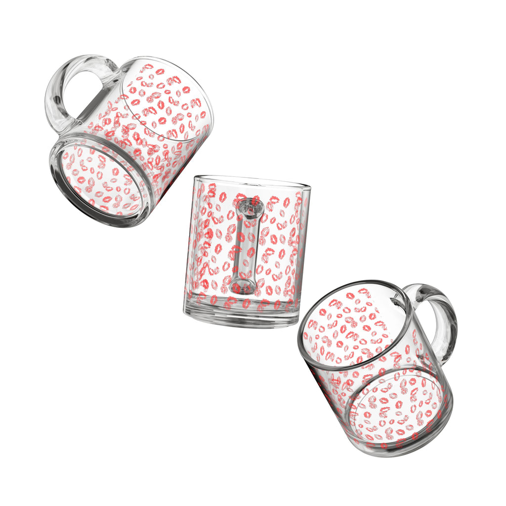 Red Lip Print Glass Mug — 10oz Coffee & Tea Cup